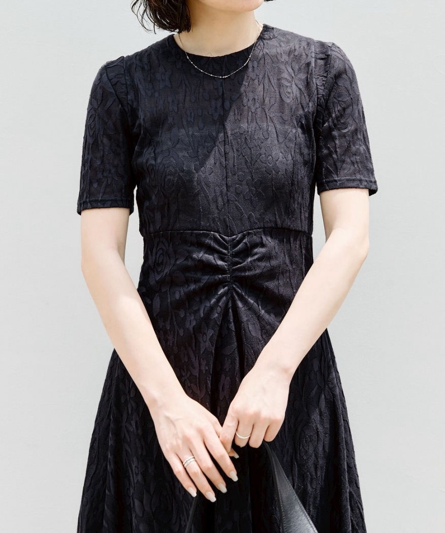 別注 FLOWER JACQUARD SHORT SLEEVE DRESS PHOTOCOPIEU