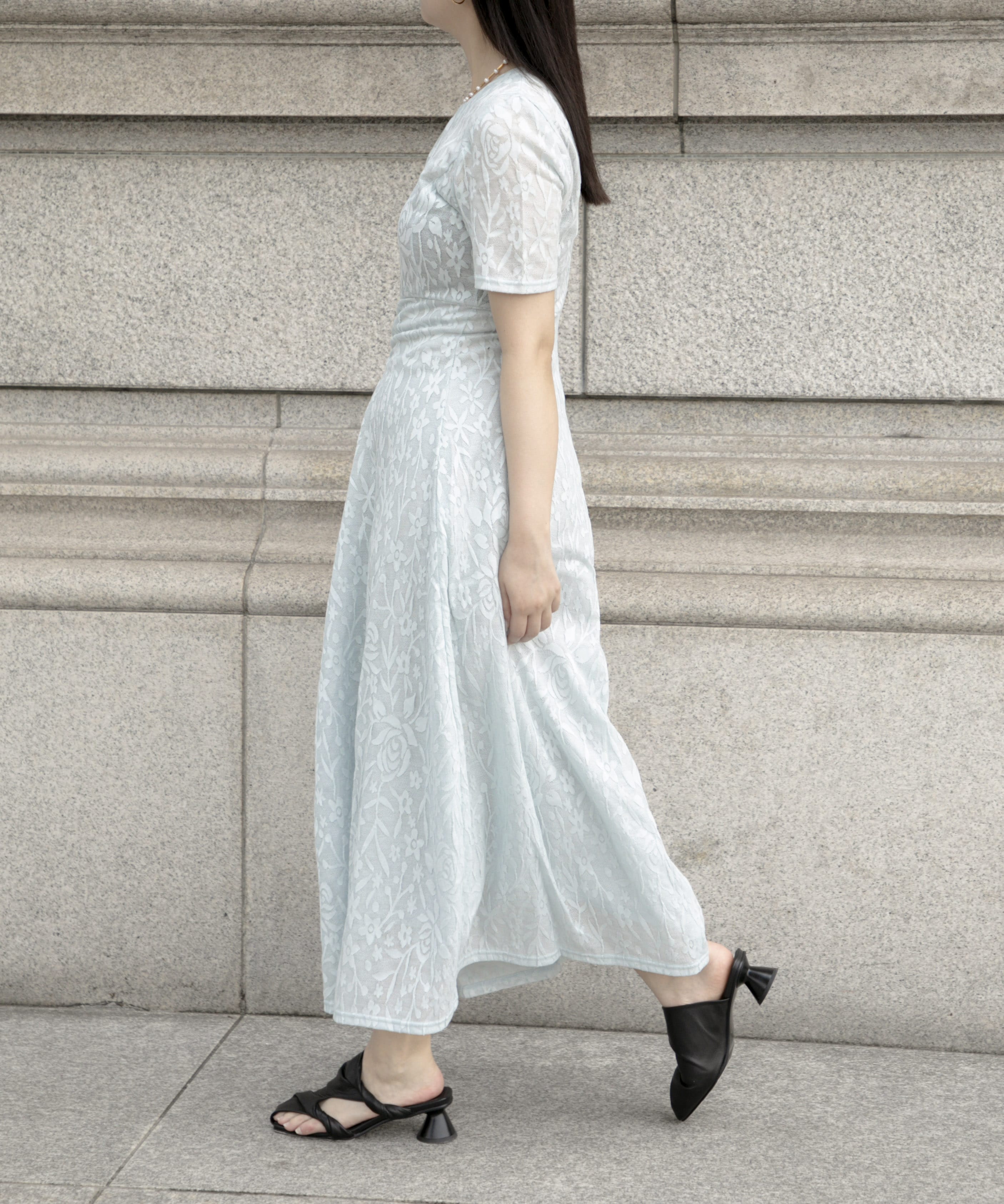 別注 FLOWER JACQUARD SHORT SLEEVE DRESS PHOTOCOPIEU