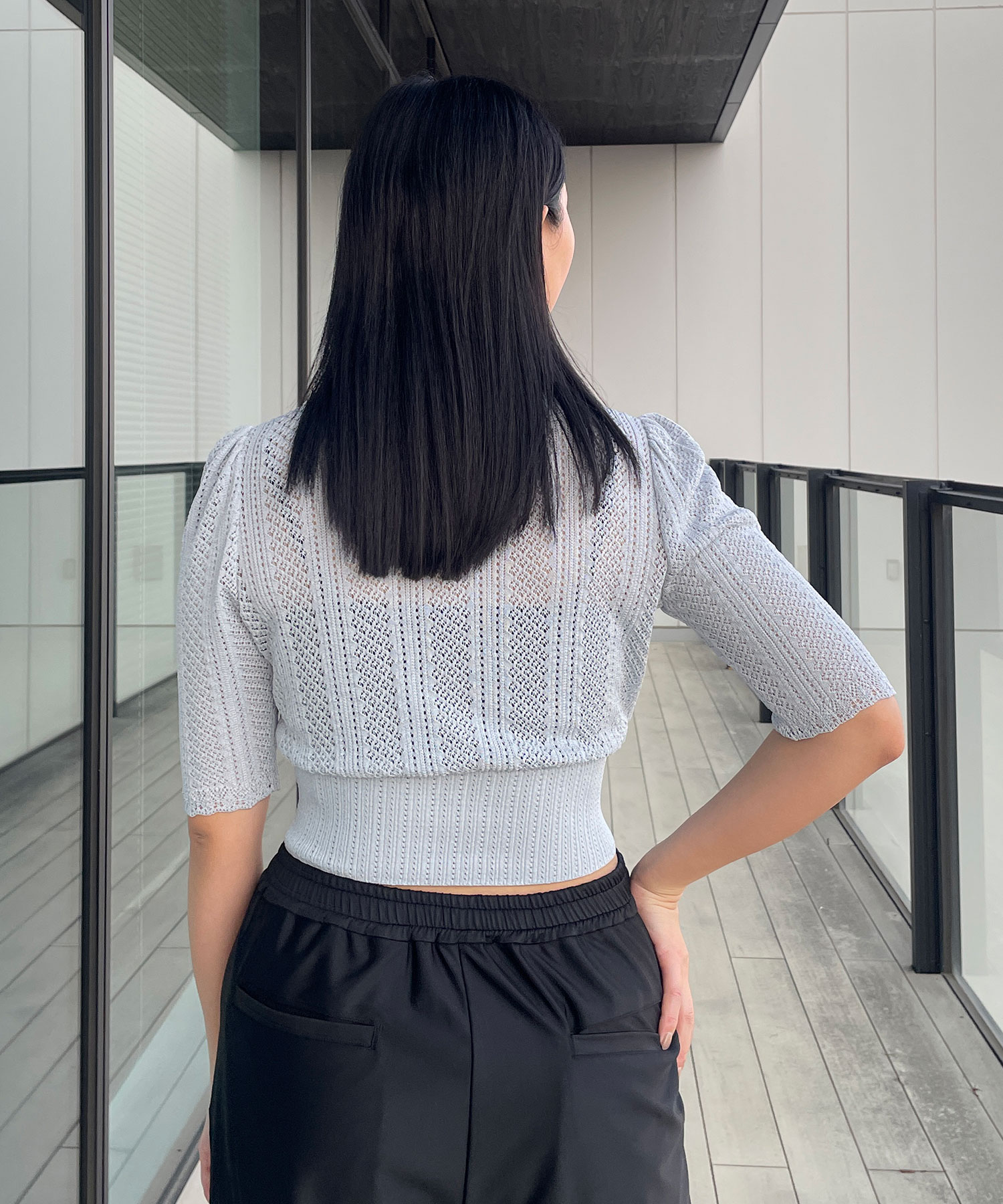 LACE KNIT SHORT-SLEEVED CARDIGAN FETICO