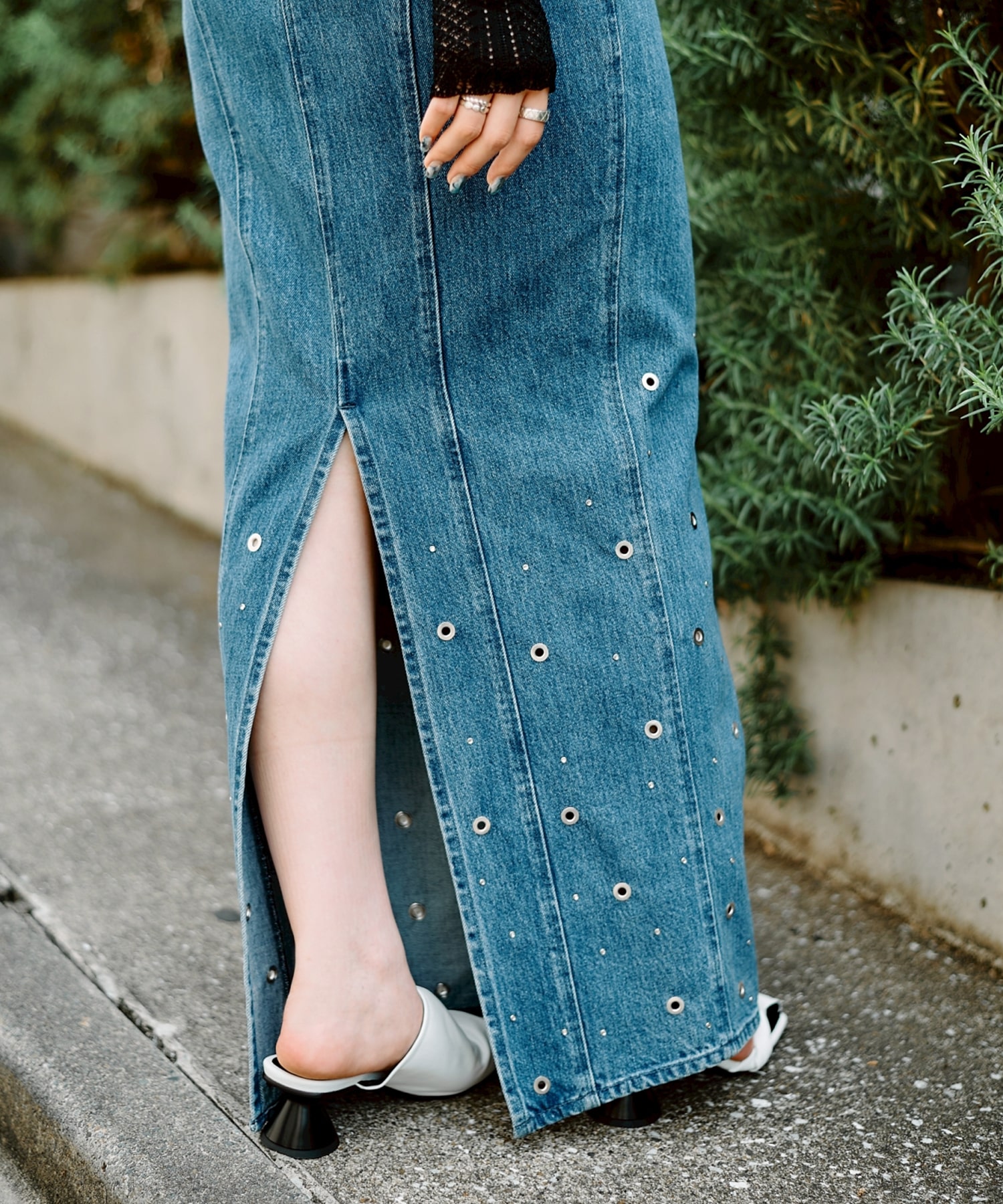 ORGANIC COTTON DENIM WIDE-LEG SKIRT WITH STUDS FETICO