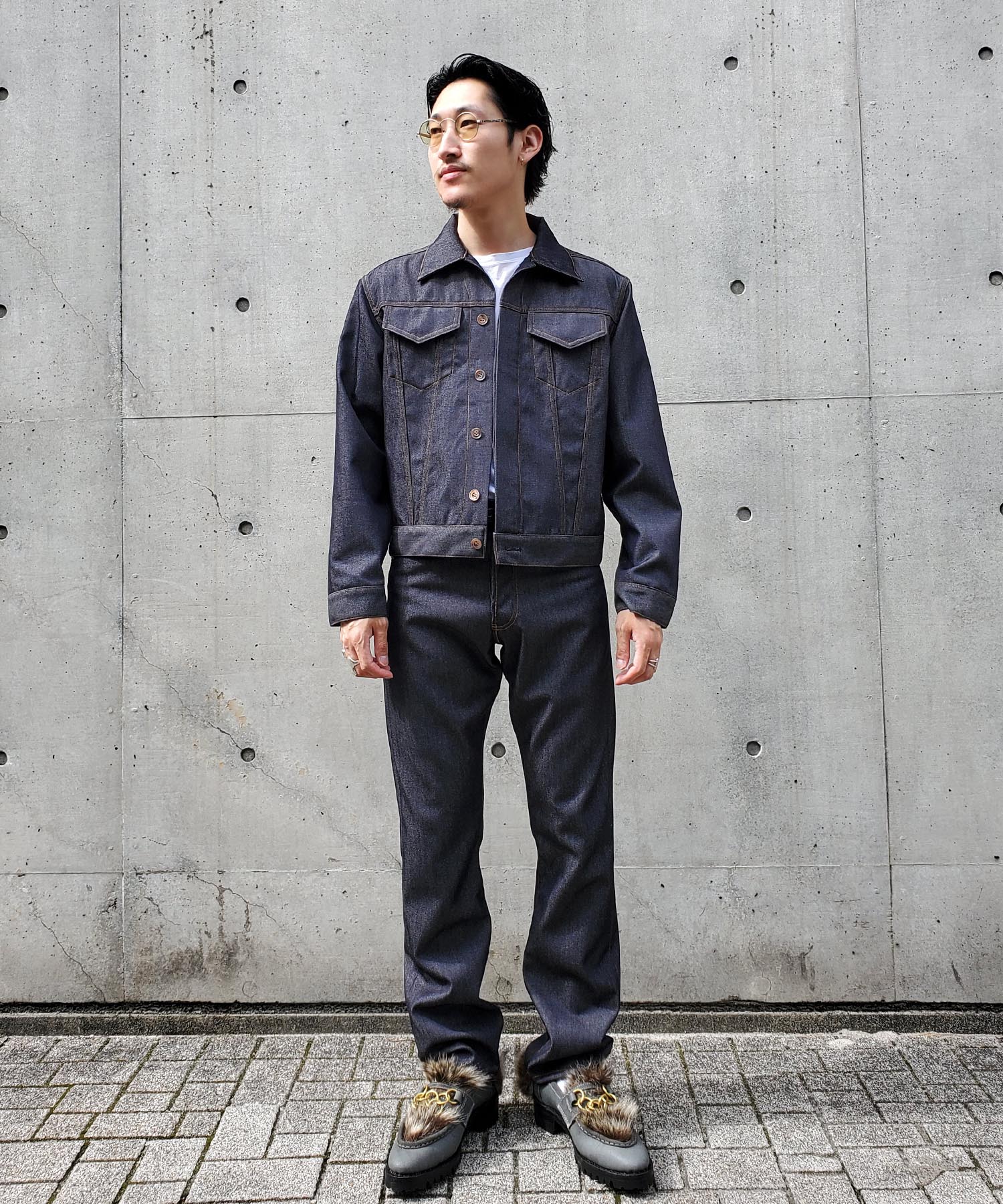 メンズLES SIX Wool denim trousers ウールデニム - デニム/ジーンズ