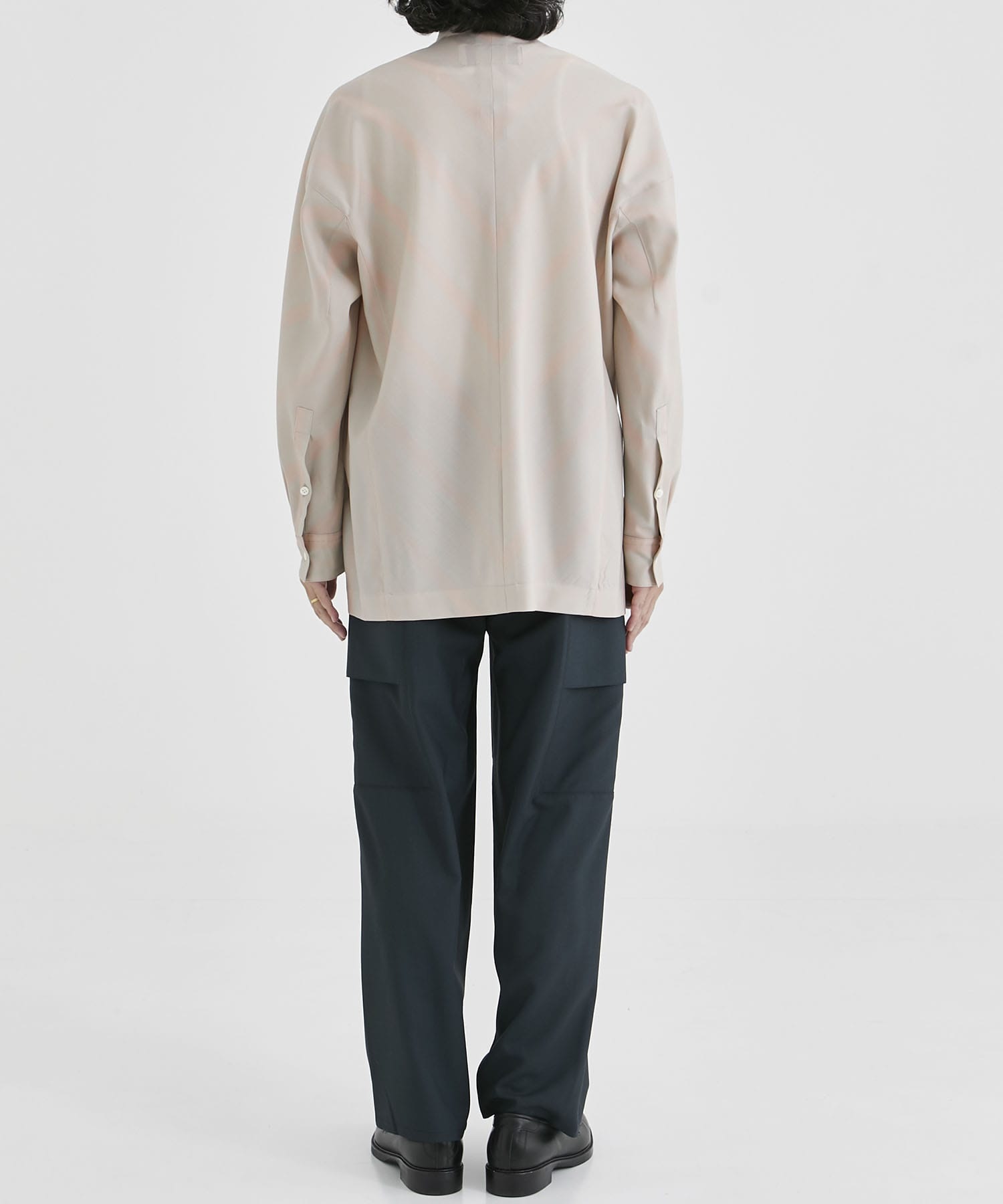 DOLMAN SLEEVE OVERSHIRT WITH SHIRT COLLAR IN STRIPED WOOL SH OVERCOAT