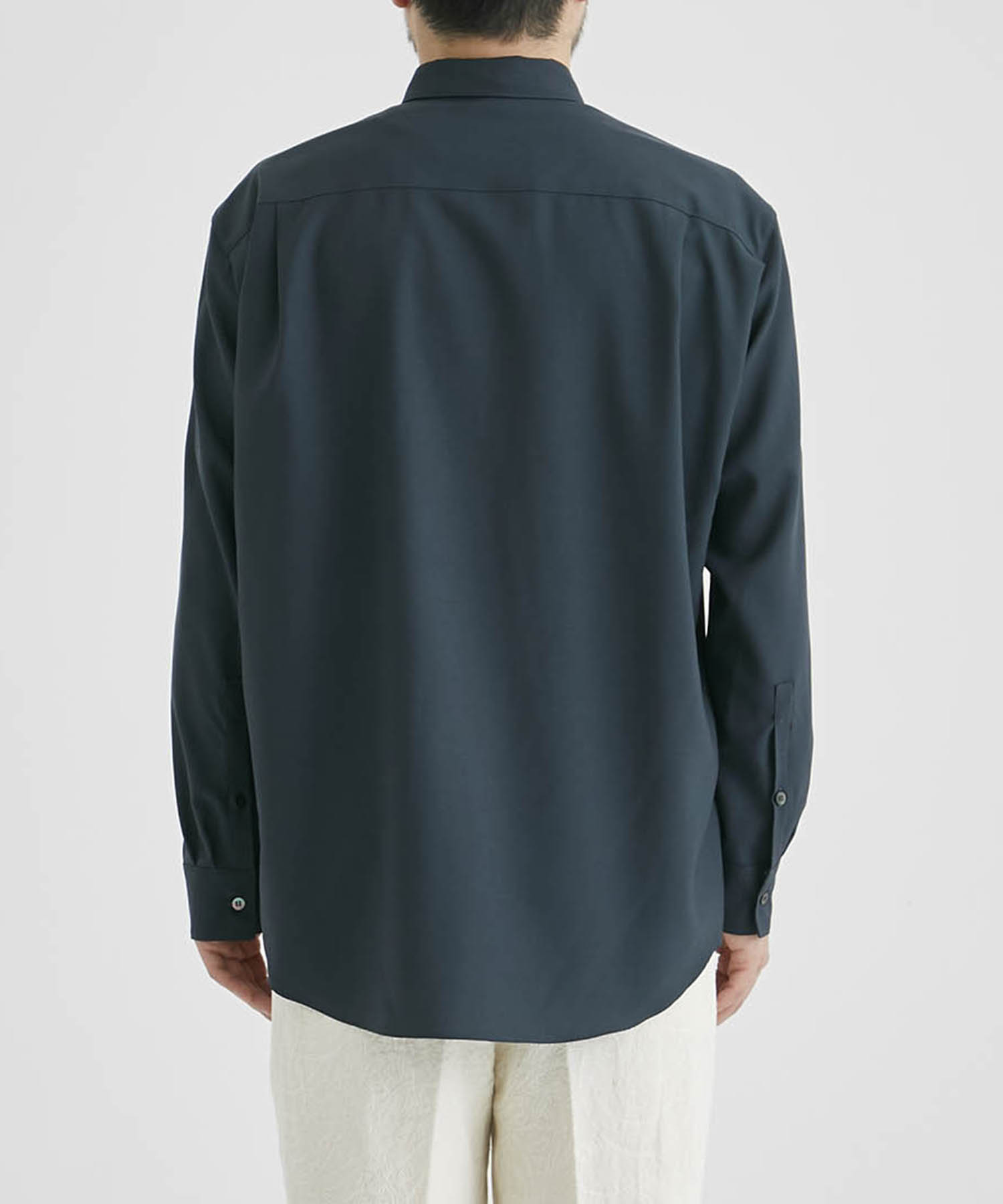 DROPPED SHOULDER TOP WITH SHIRT COLLAR IN WOOL SHIRTING OVERCOAT