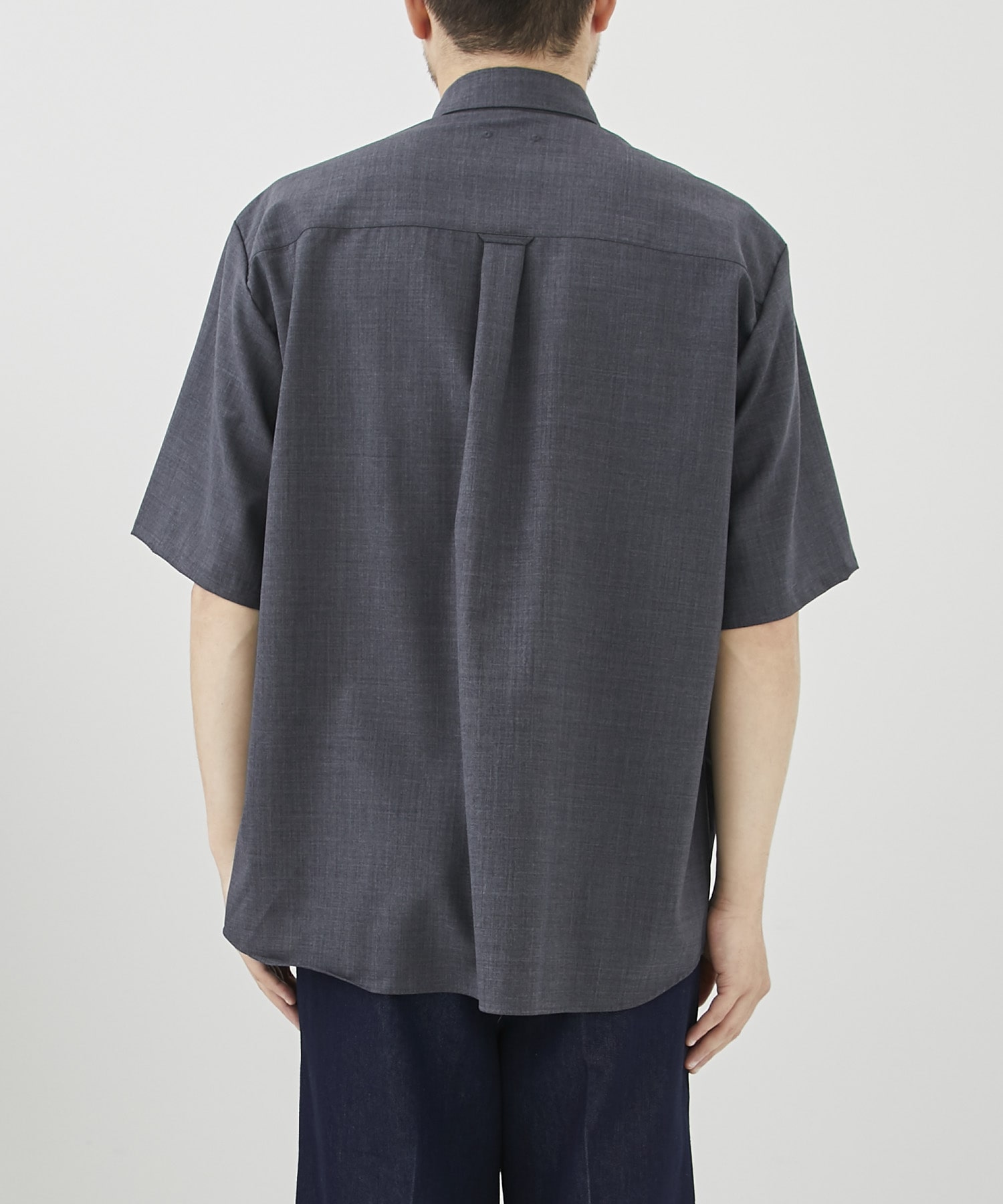 WOOL S/S REGULAR COLLAR BAGGY SHIRT(S DARK GREY): SOPHNET.: MEN