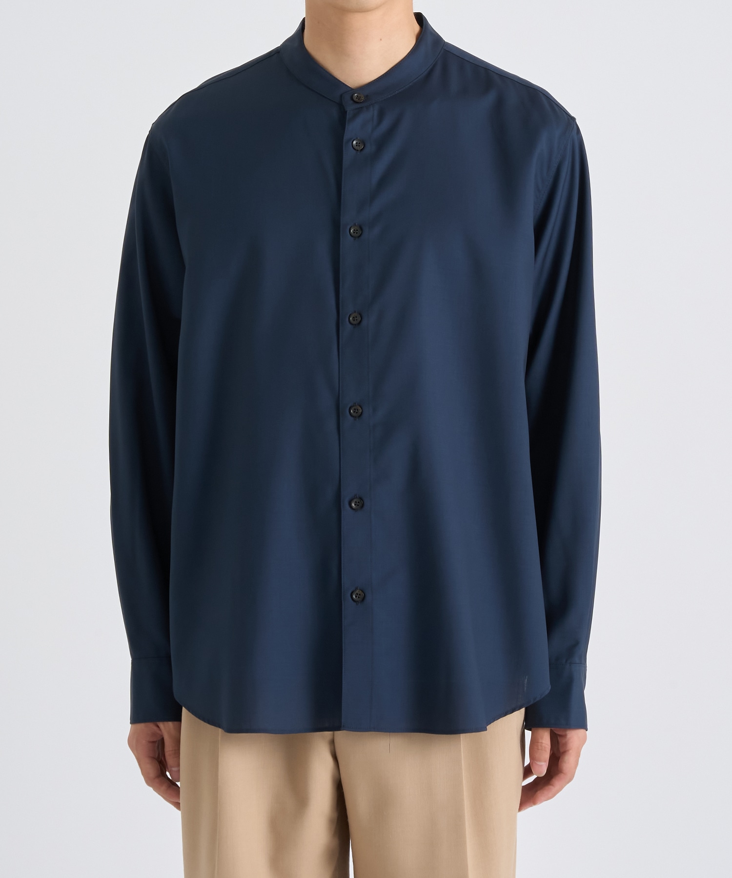 Active Washable Wool Band Collar L/S Shirt THE TOKYO