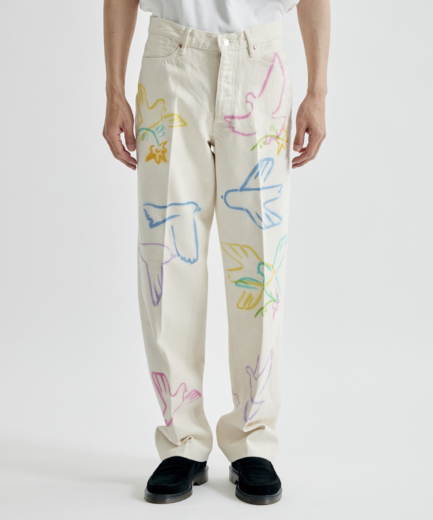 THE JEAN TROUSERS WHITE DOVE FLOWER TANAKA