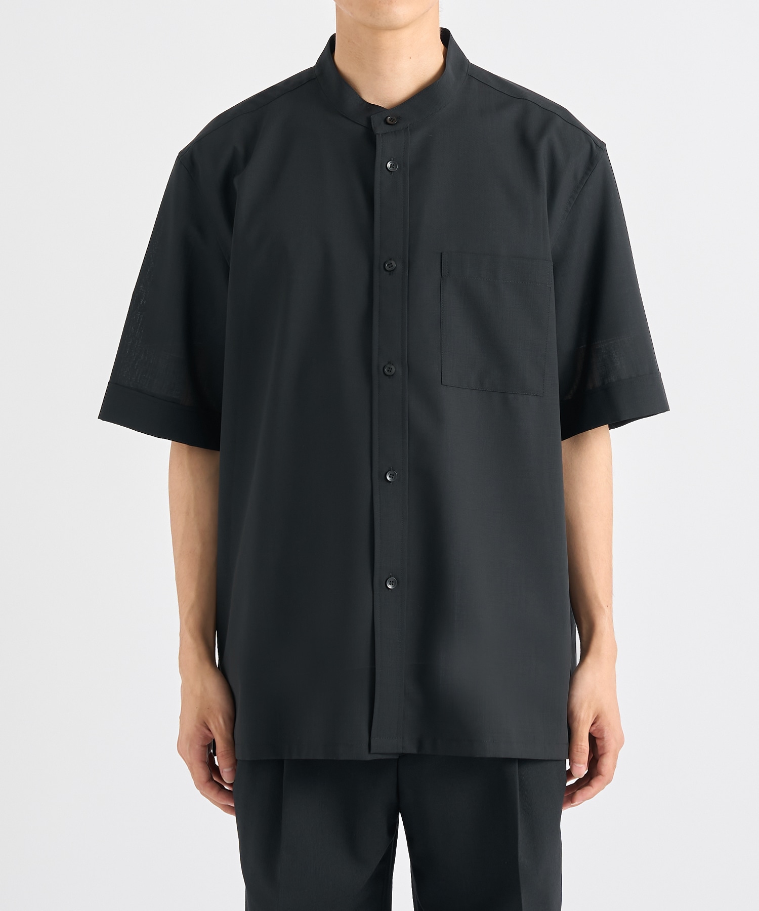 Active Washable Wool Band Collar S/S Shirt THE TOKYO