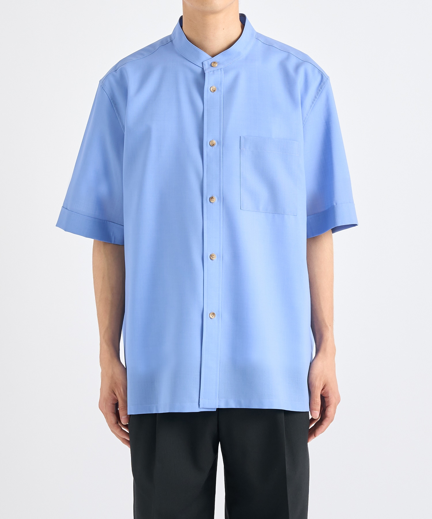 Active Washable Wool Band Collar S/S Shirt THE TOKYO