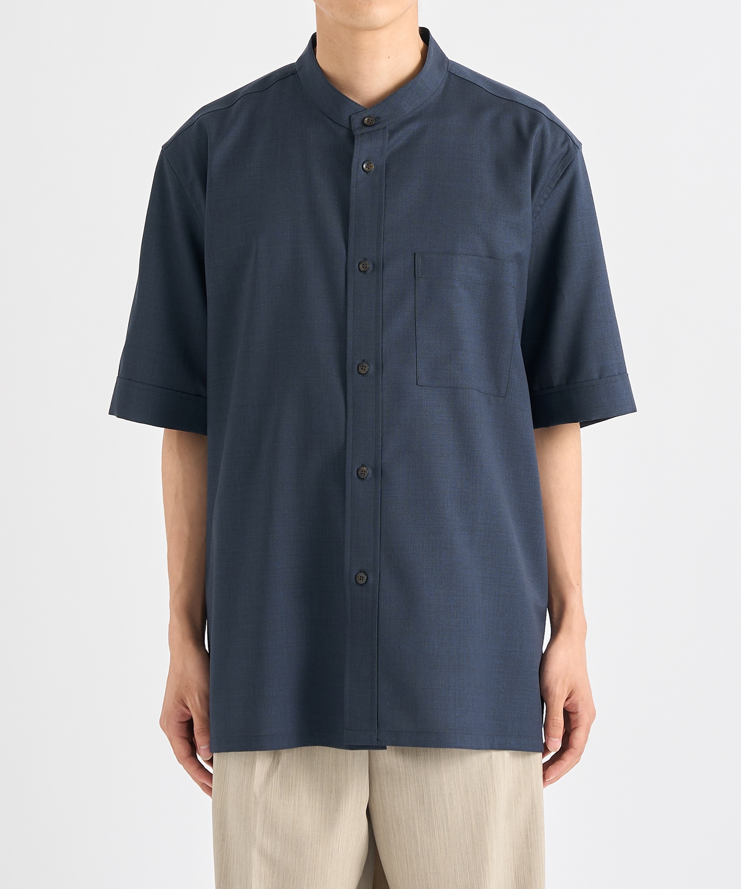 Active Washable Wool Band Collar S/S Shirt THE TOKYO