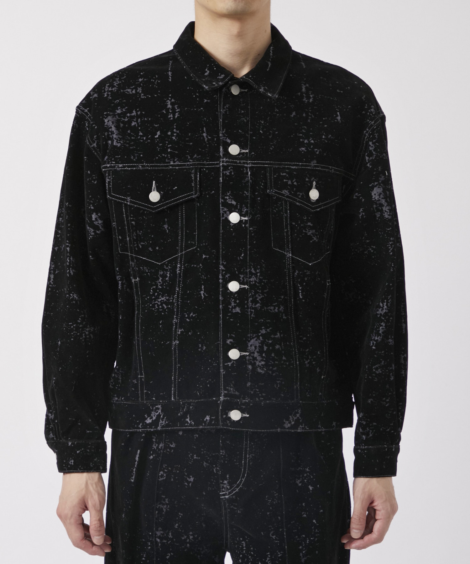 FLOCKY PRINTED DENIM TRUCKER JACKET YOKE