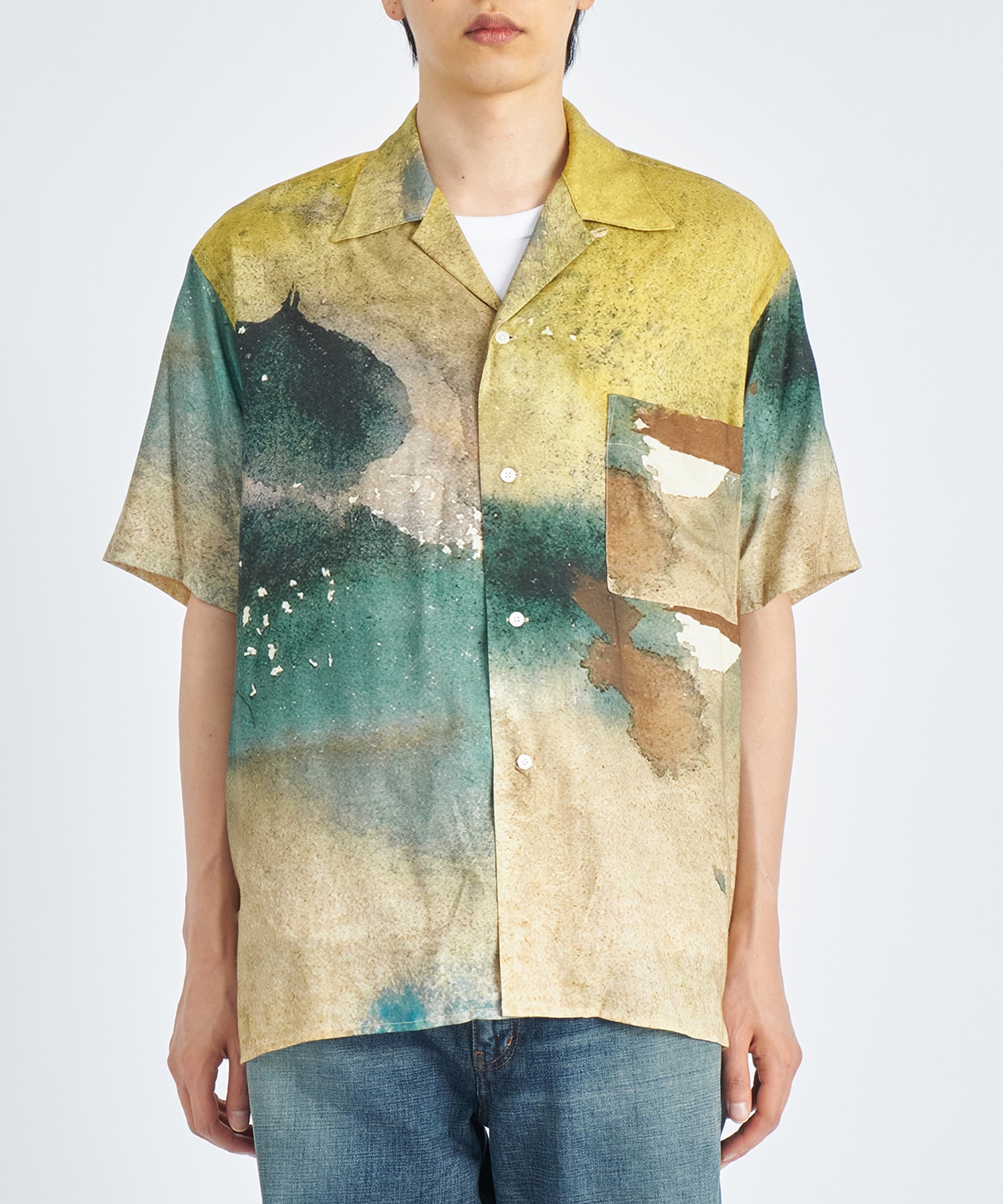 LANDSCAPE PRINTED OPEN COLLAR SHIRT YOKE