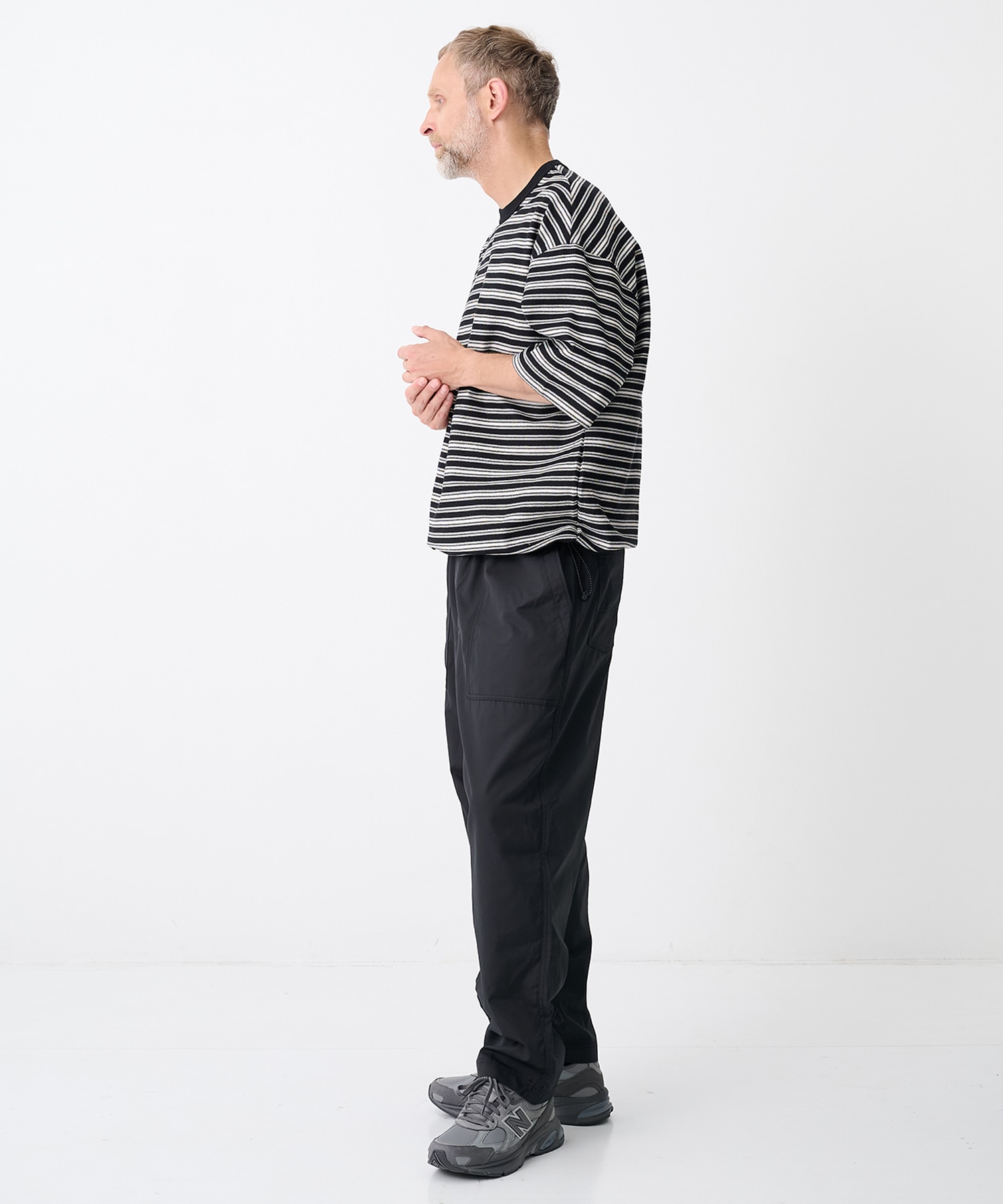 【コムデギャルソンオム】綿ラッセルボーダー Drawcord S/S Tee COMME des GARCONS HOMME