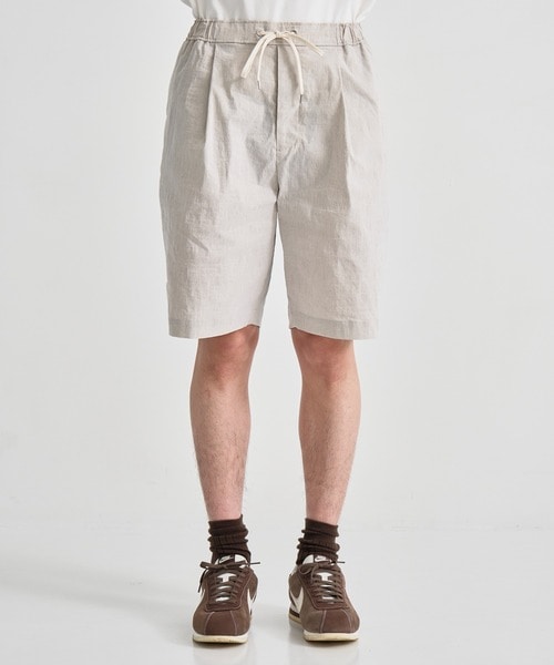 STRETCH NYLON LINEN WIDE 2TUCKED SHORTS ATON