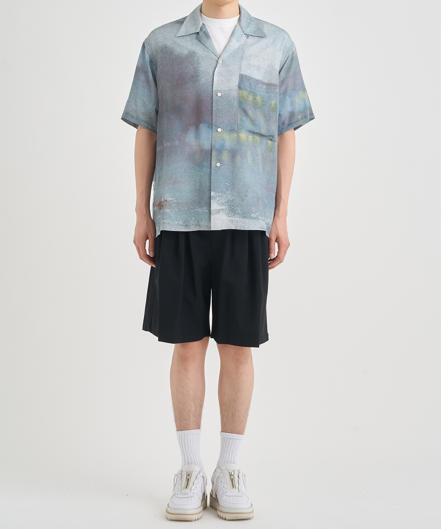 LANDSCAPE PRINTED OPEN COLLAR SHIRT YOKE