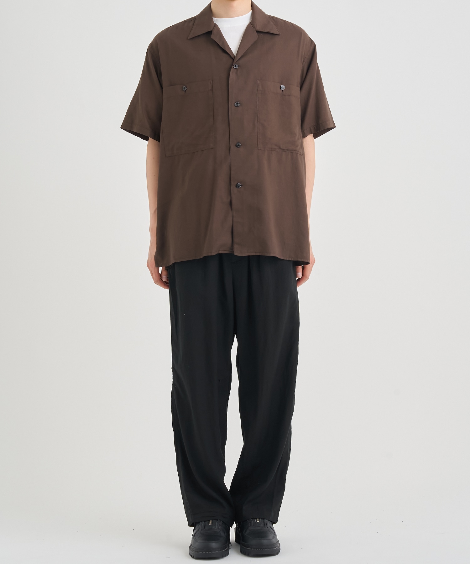 GARMENTDYED COTTON SILK TWILL OPEN COLLAR SHIRT YOKE