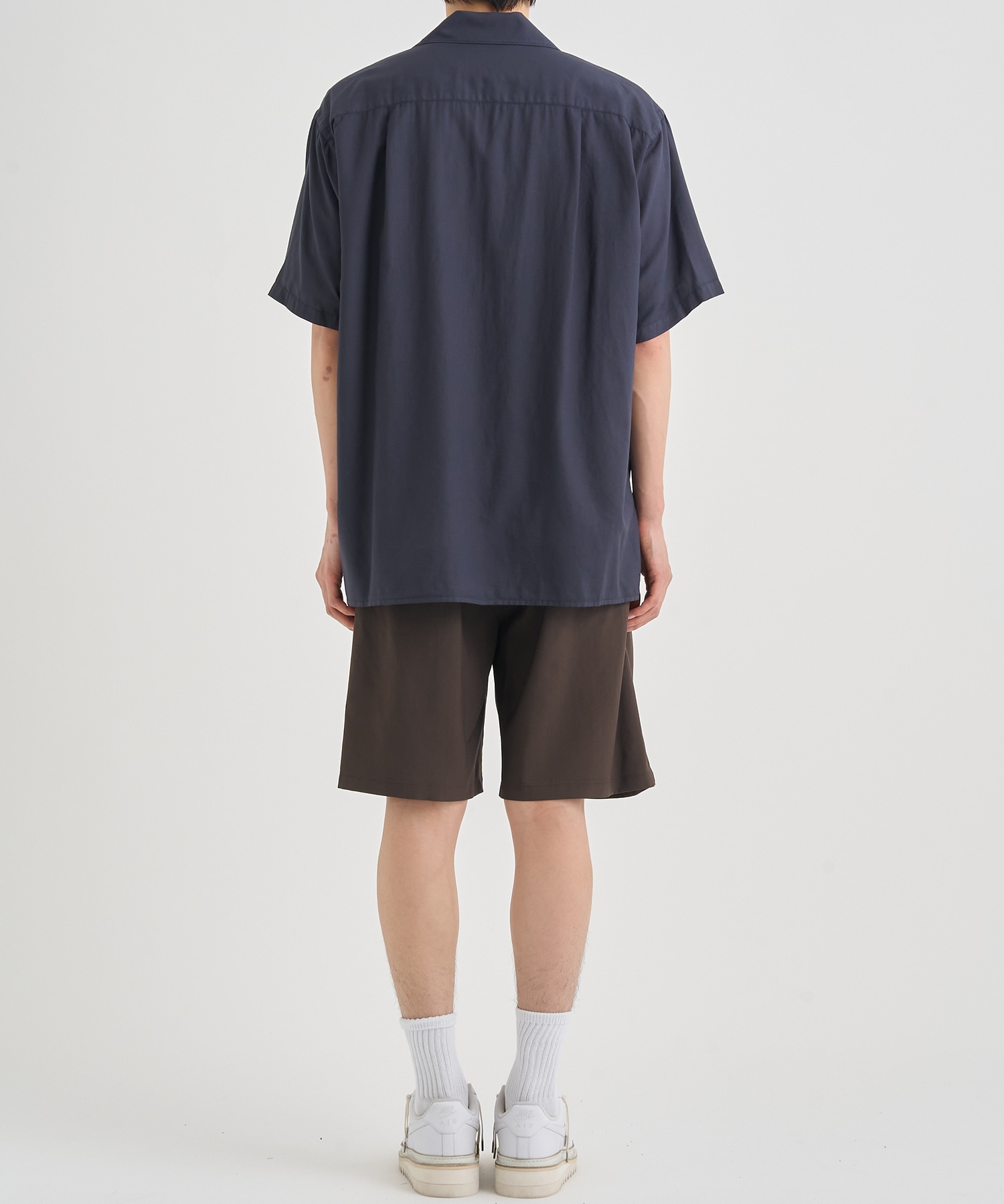 GARMENTDYED COTTON SILK TWILL OPEN COLLAR SHIRT YOKE