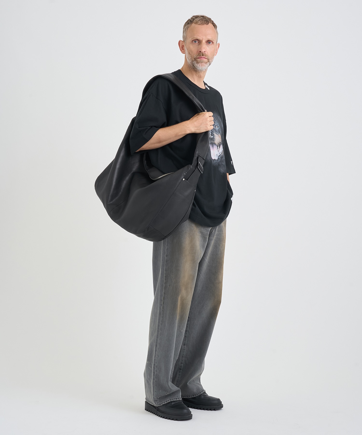 SHIRRING HANDLE LEATHER SHOULDER BAG ssstein