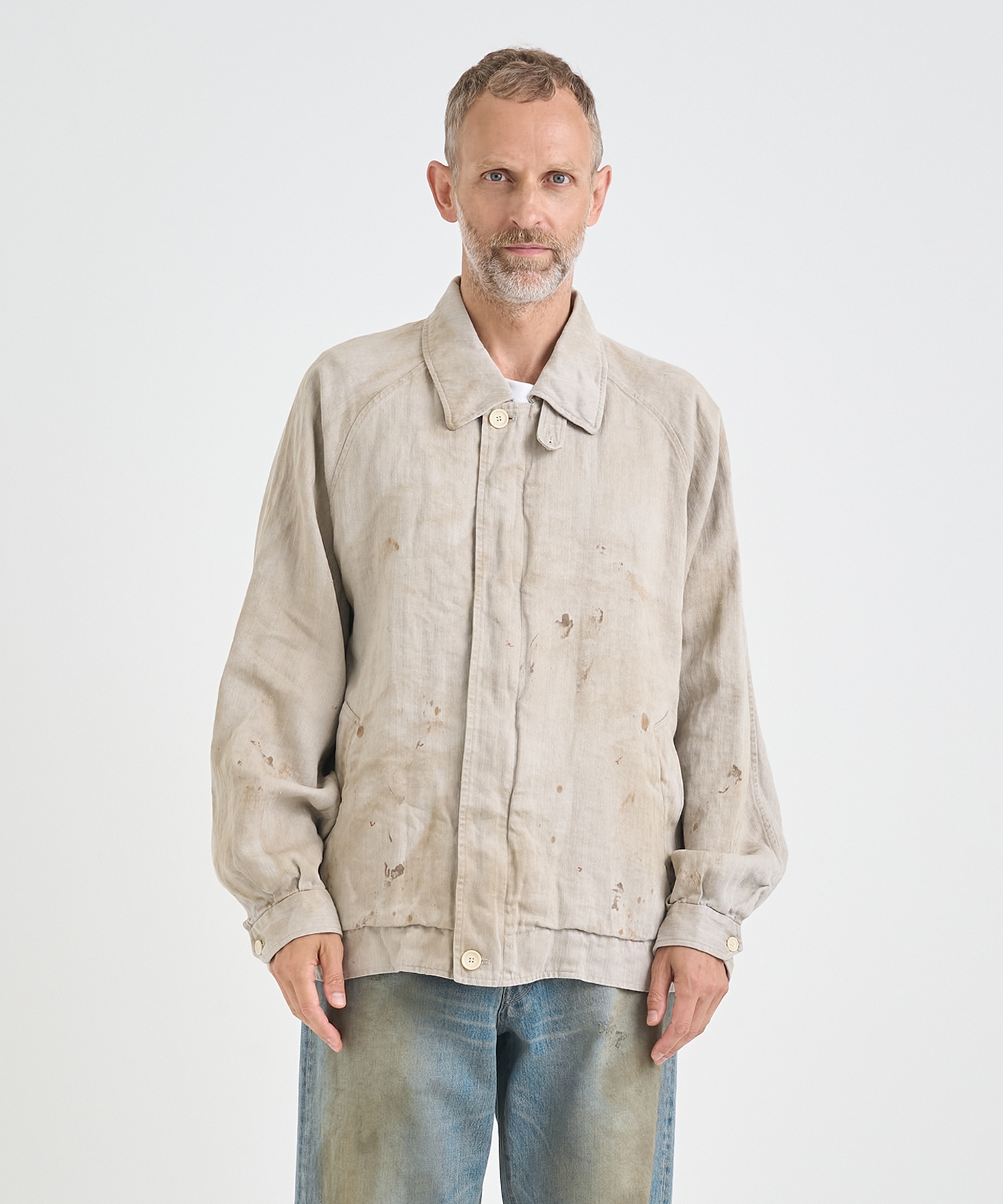 HEAVY LINEN HERRINGBONE ZIP JACKET ssstein