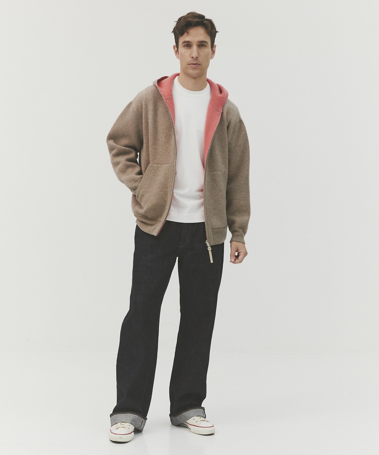 CASHMERE REVERSIBLE ZIP UP HOODIE 