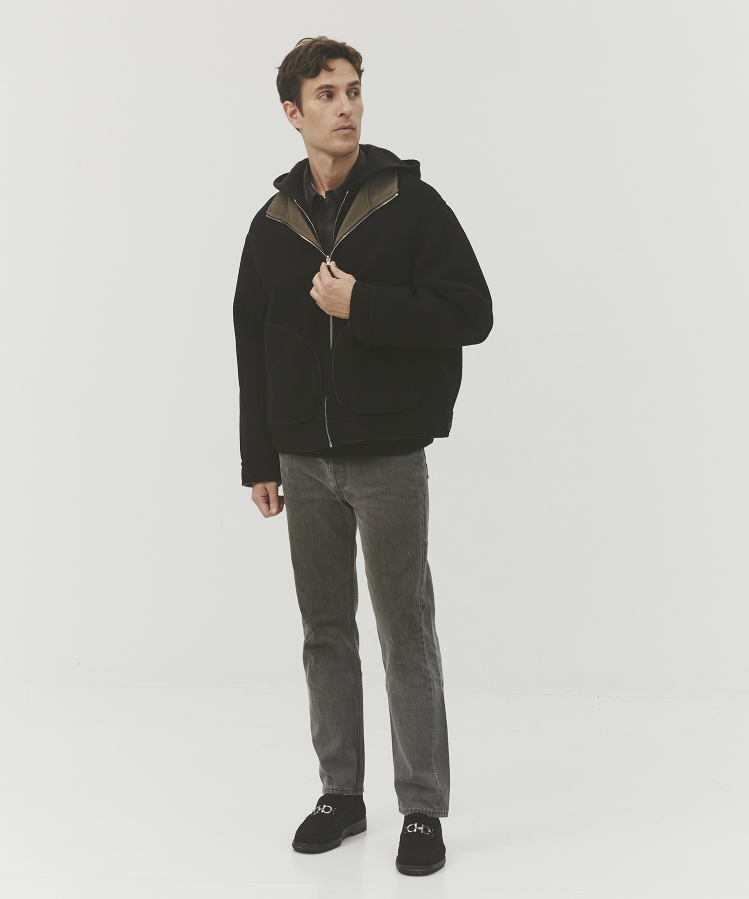 CASHMERE REVERSIBLE STAND ZIP BLOUSON 