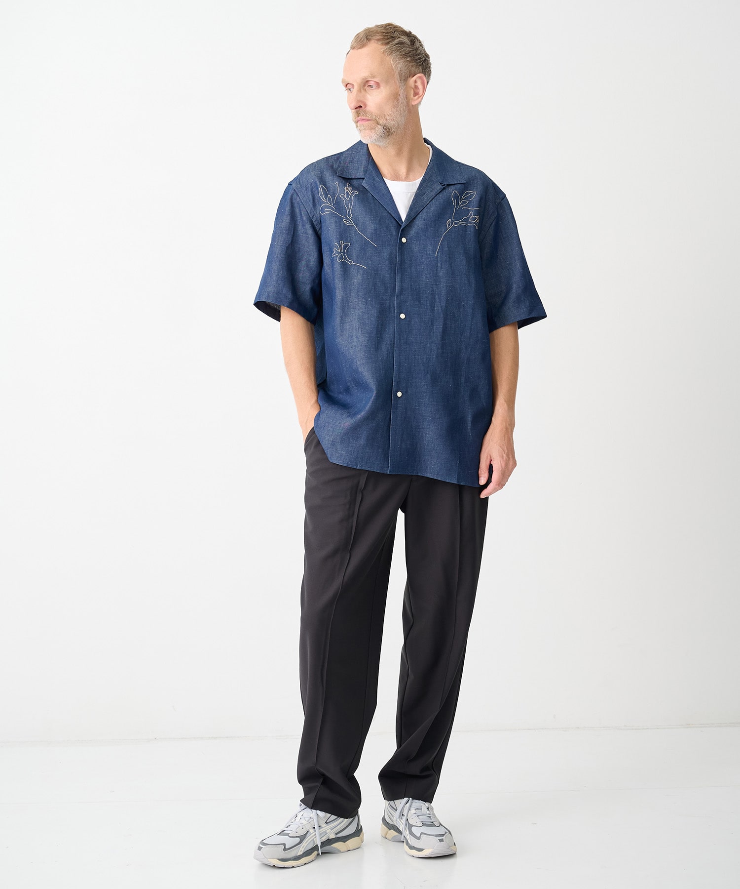 別注THE SS SHIRT INDIGO LINEN EMBROIDERY TANAKA