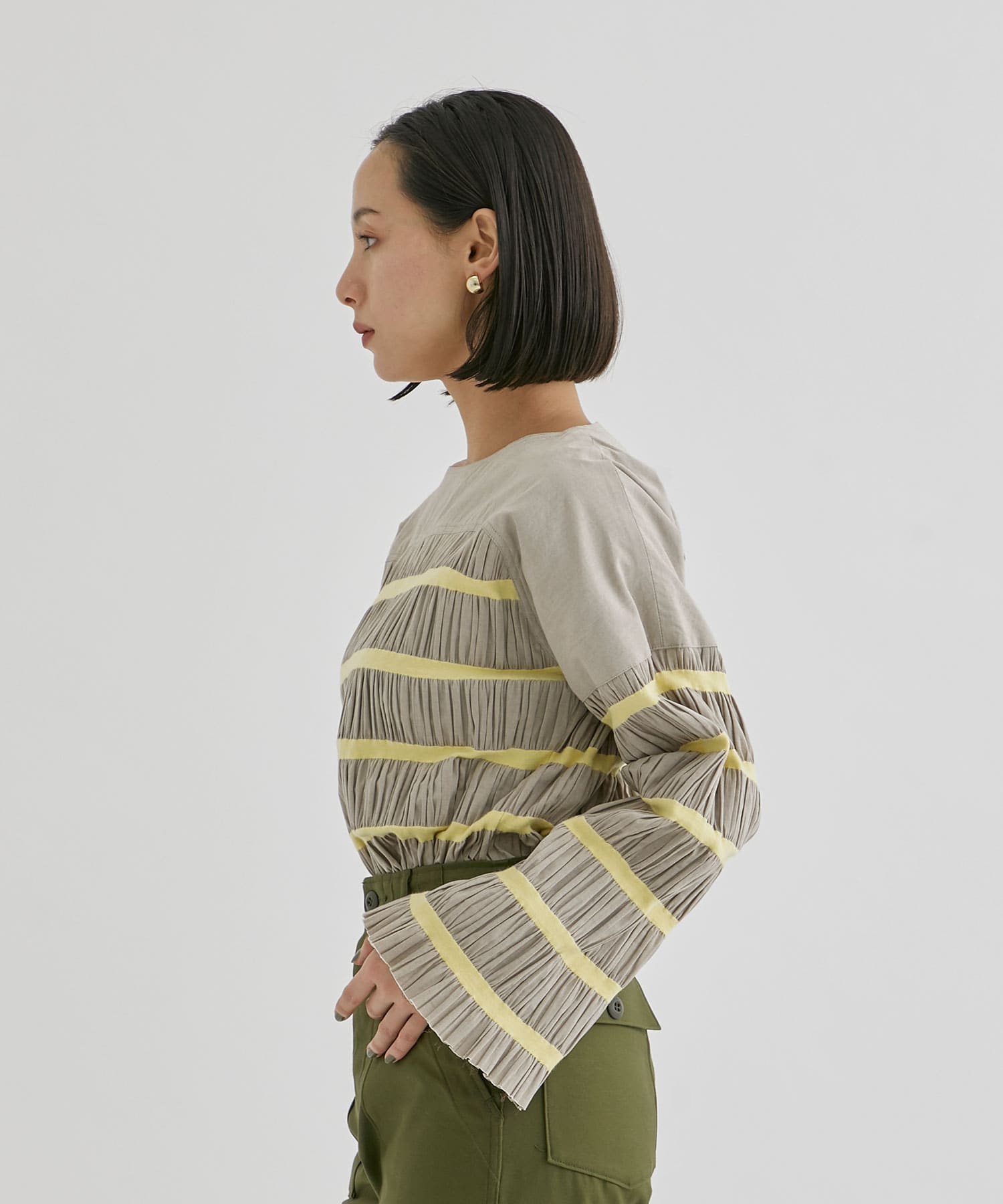 Shirring striped tops pelleq