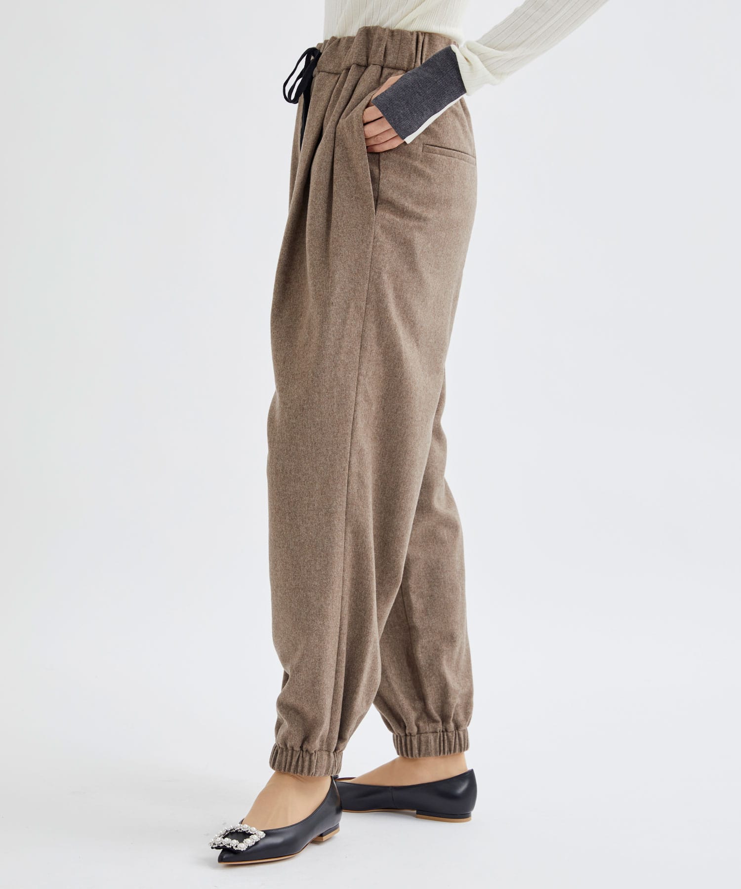 ATON CASHMERE MELTON LIGHT BEAVER EASY PANTS PRAGNW0403