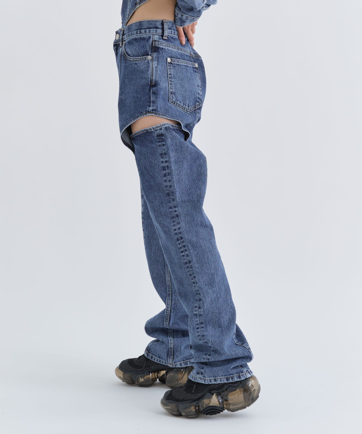 WASHED DENIM HOLLOWED OUT PANTS(XS BLUE): JOHN LAWRENCE SULLIVAN