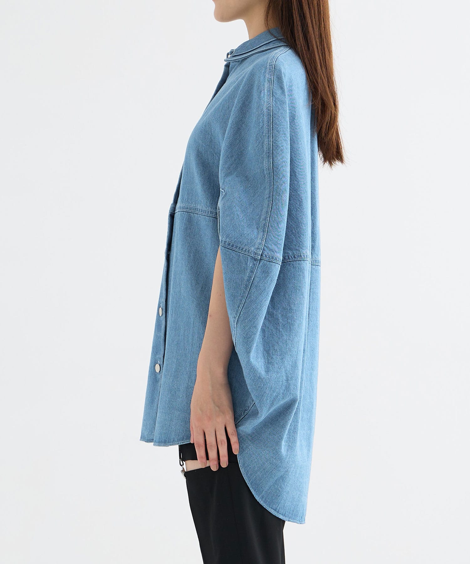 cape-effect washed denim moon shape shirt-jacket GURTWEIN