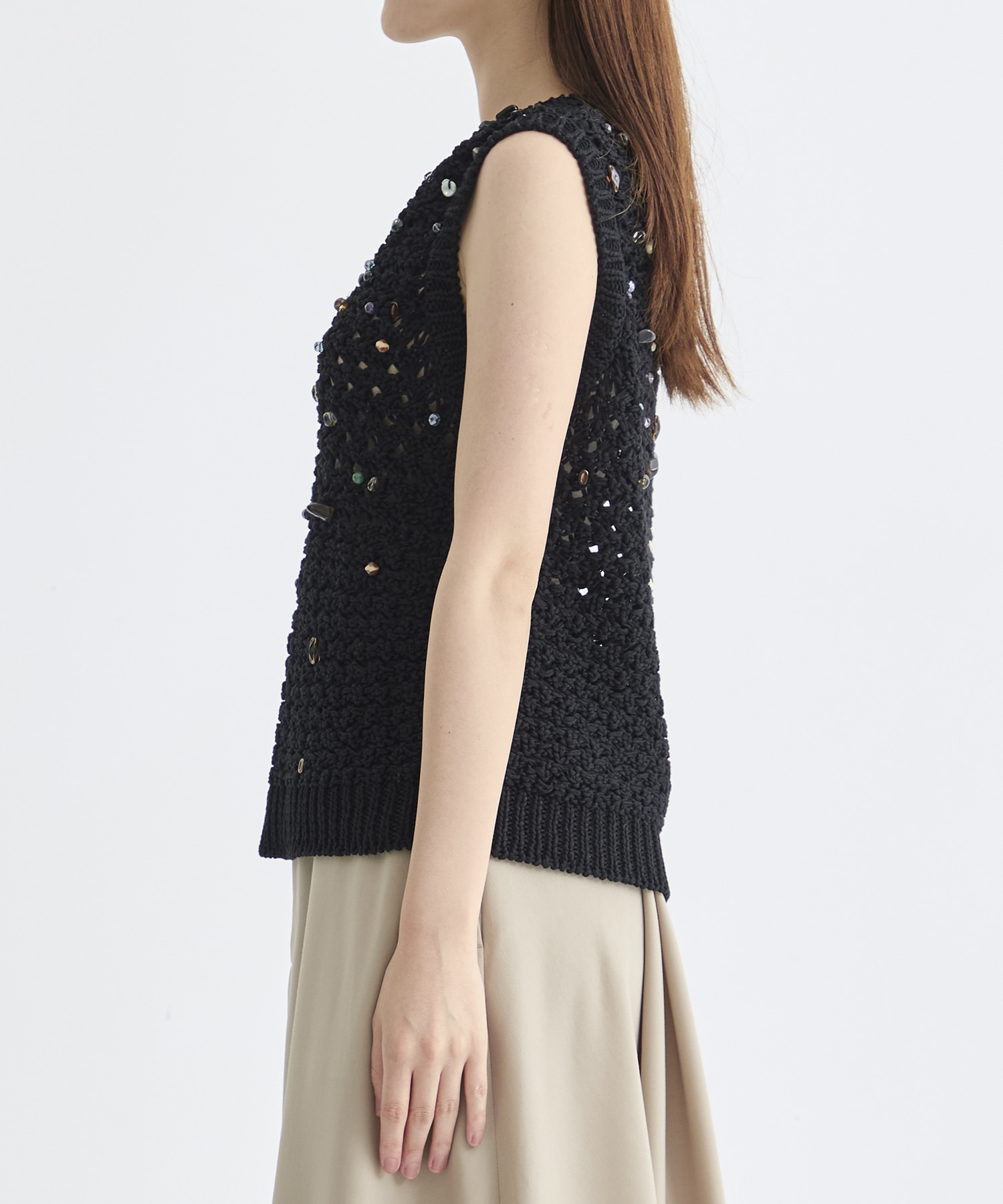 Gerda glass beads&ores knit PO BK AKIRANAKA