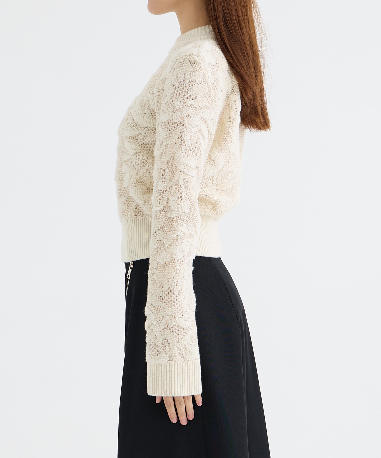 SQUARE SHOULDER LACE JACQUARD SWEATER PHOTOCOPIEU