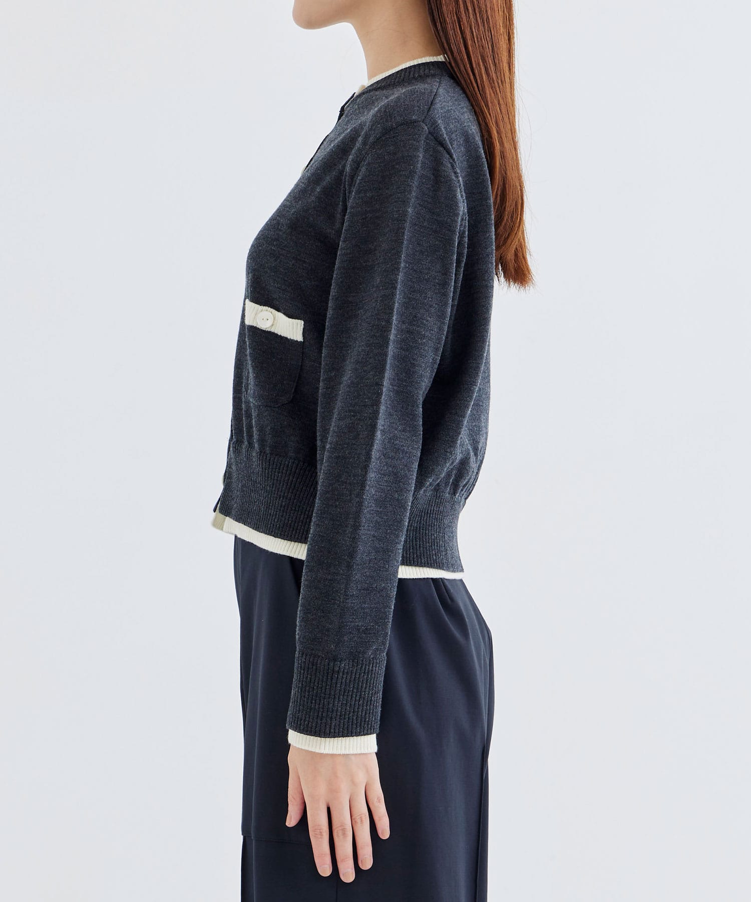 WASHABLE WOOL BICOLOR KNIT CARDIGAN THE TOKYO