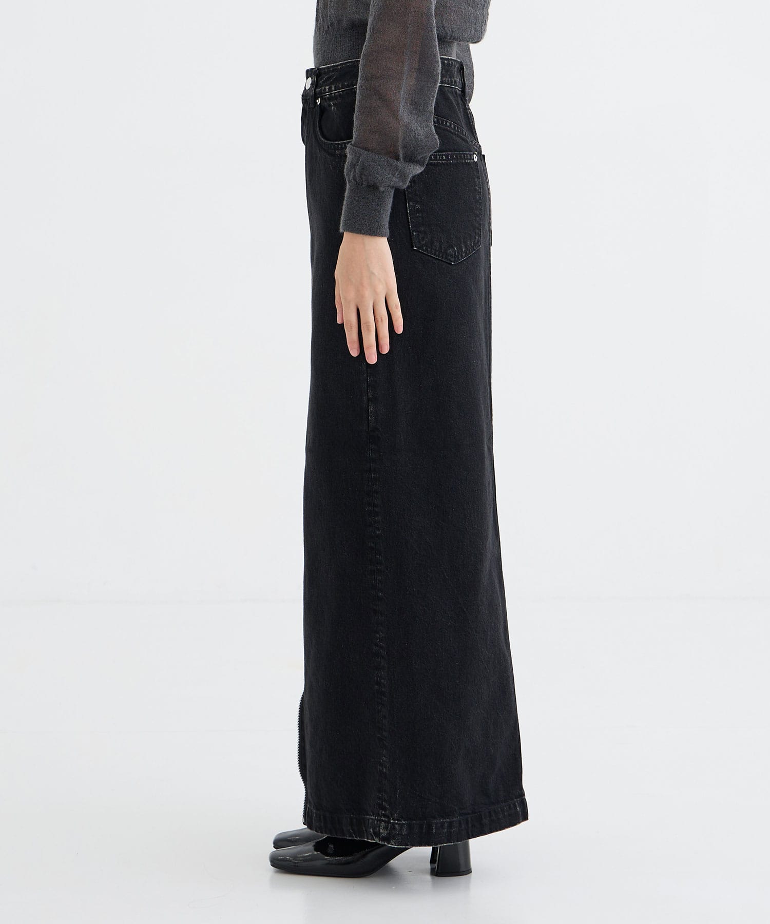 WASHED DENIM ZIPPED LONG SKIRT JOHN LAWRENCE SULLIVAN