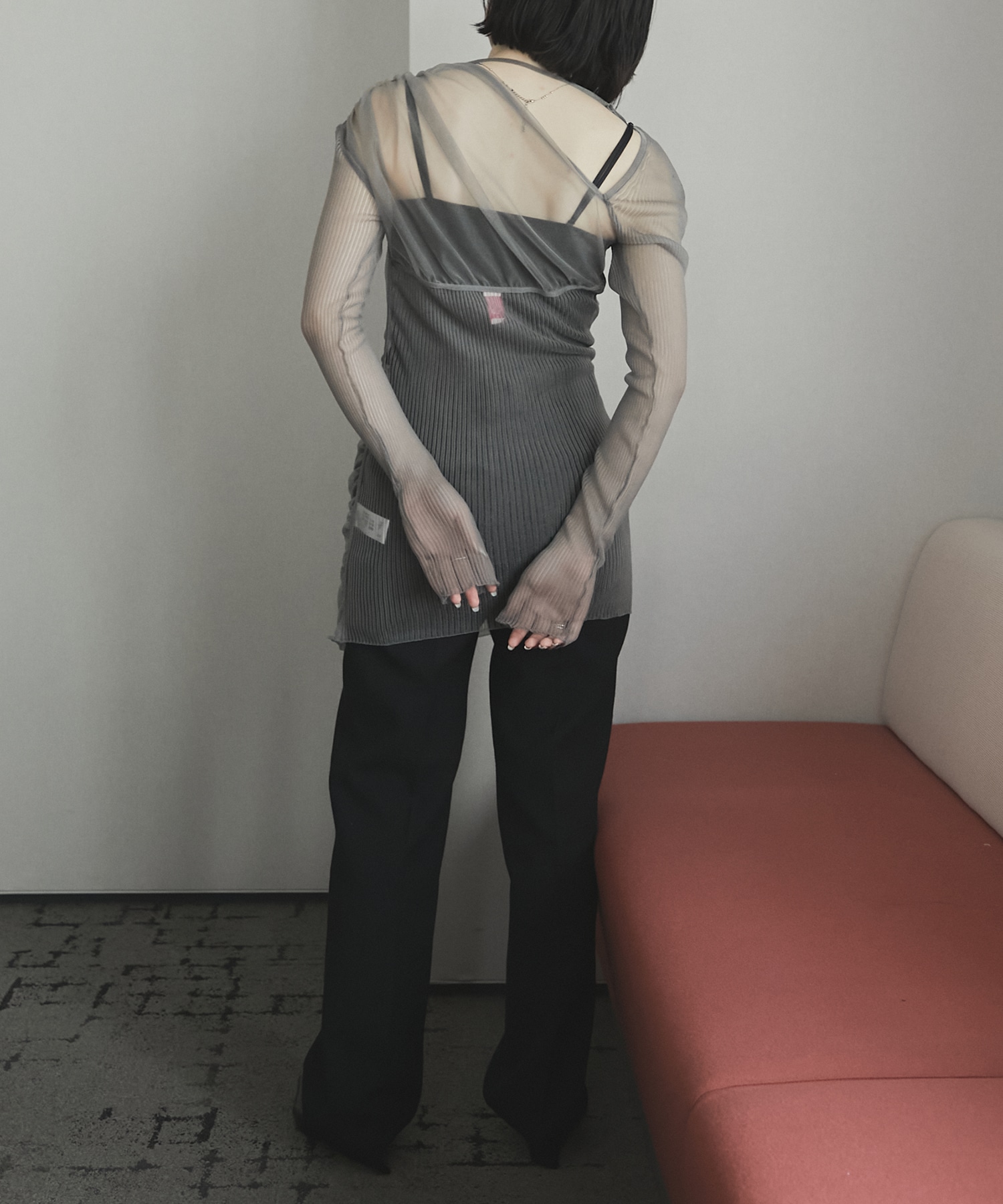 SHEER GATHERED KNIT TOP FETICO