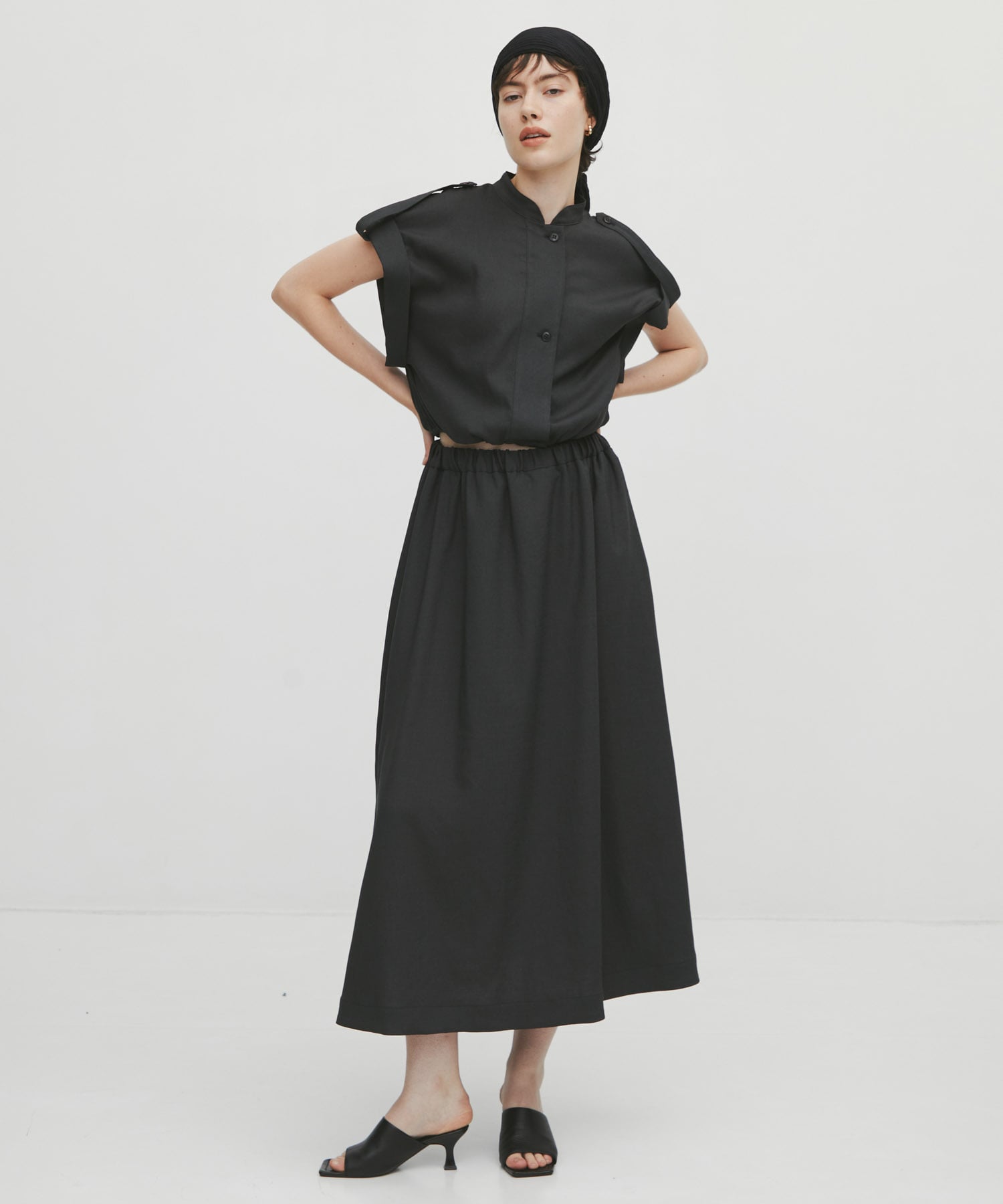 Stand Collar Weist Gather Blouse THE TOKYO