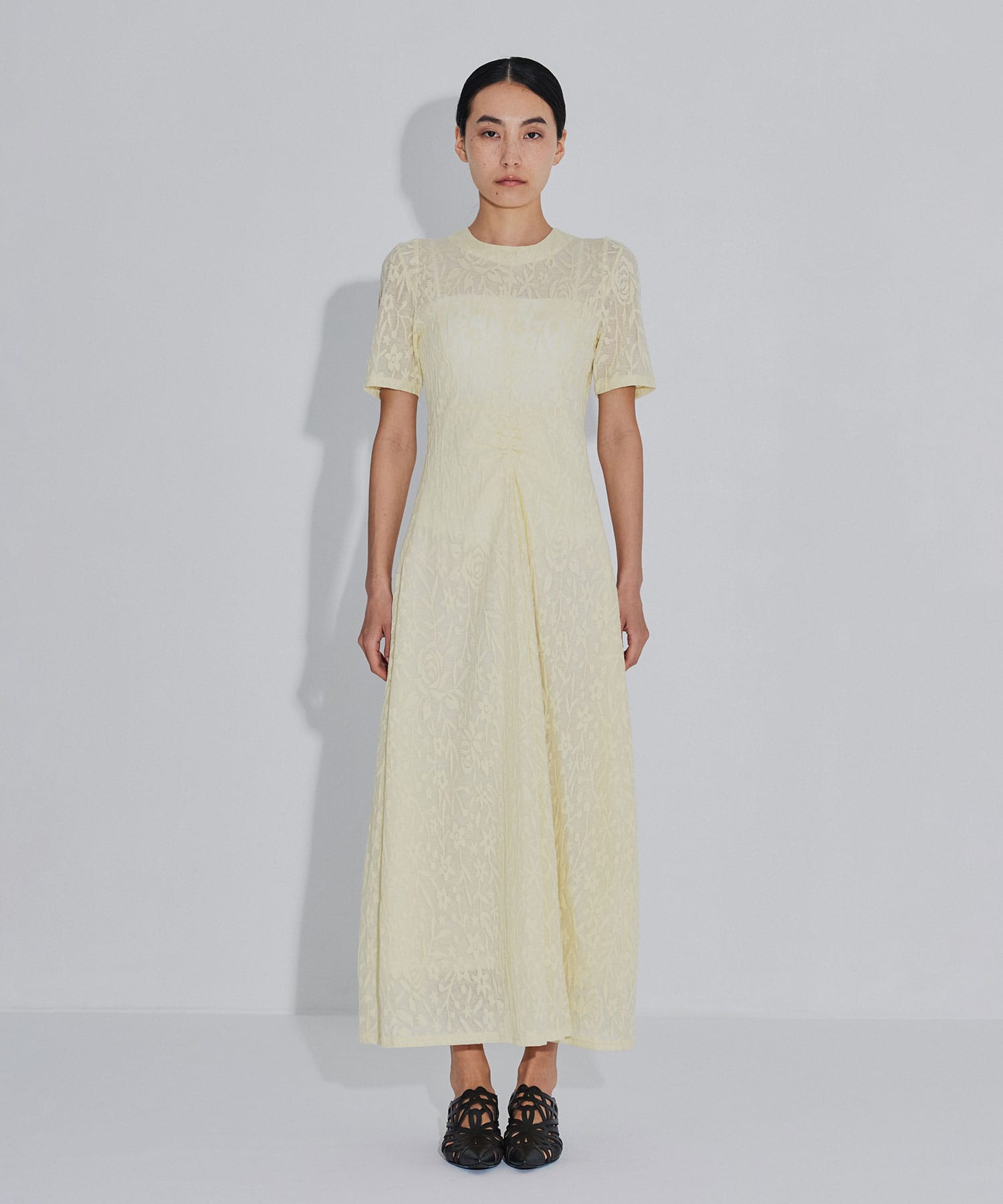 別注 FLOWER JACQUARD SHORT SLEEVE DRESS PHOTOCOPIEU