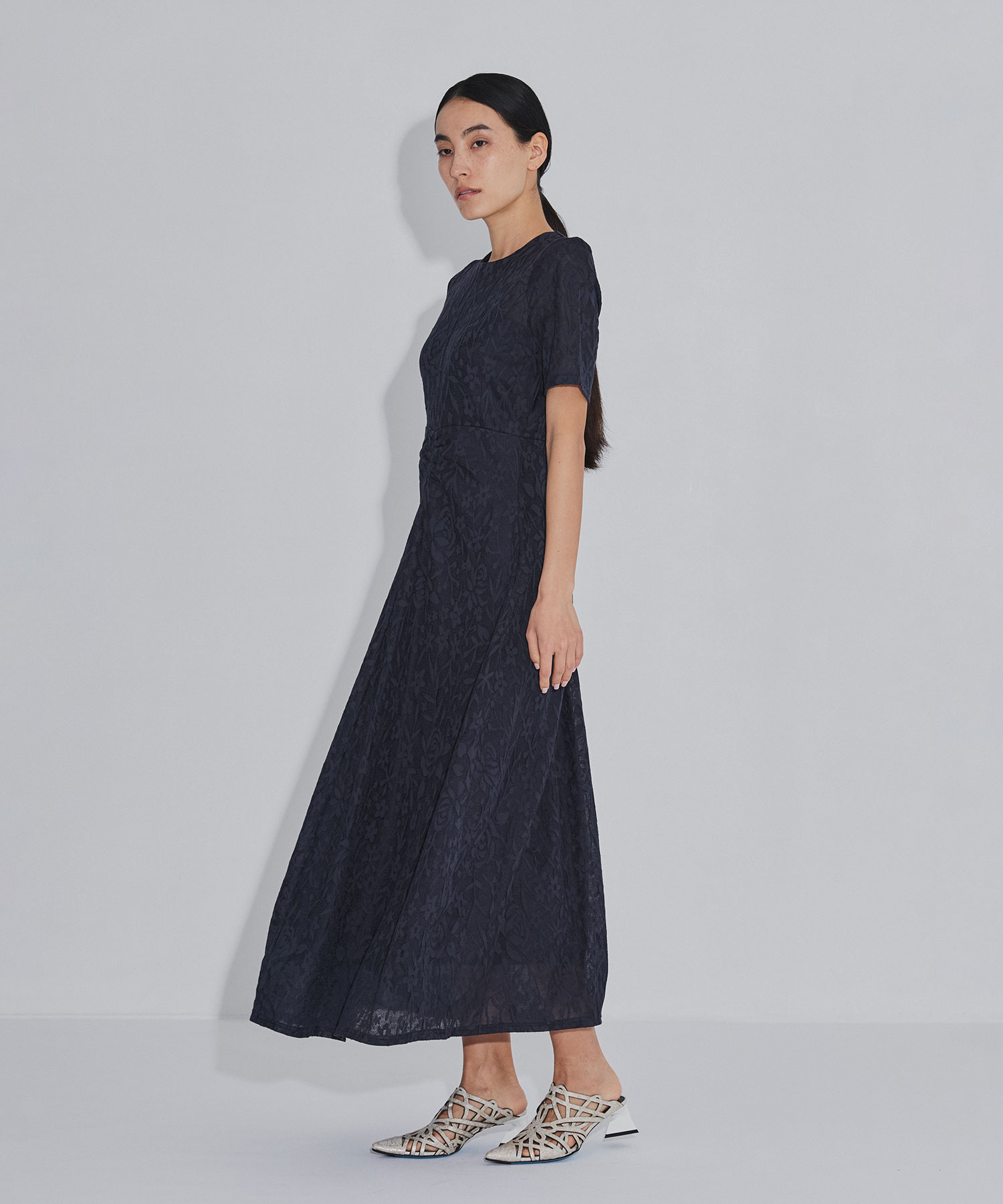 別注 FLOWER JACQUARD SHORT SLEEVE DRESS PHOTOCOPIEU