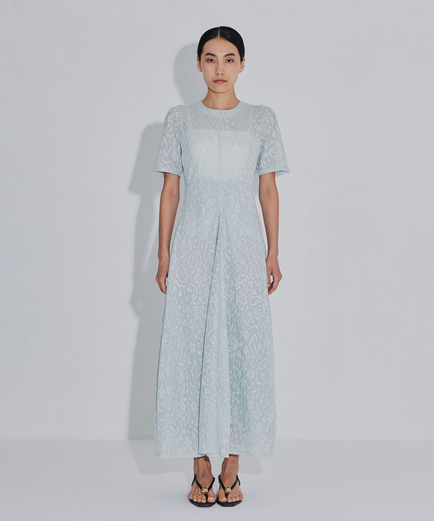 別注 FLOWER JACQUARD SHORT SLEEVE DRESS PHOTOCOPIEU