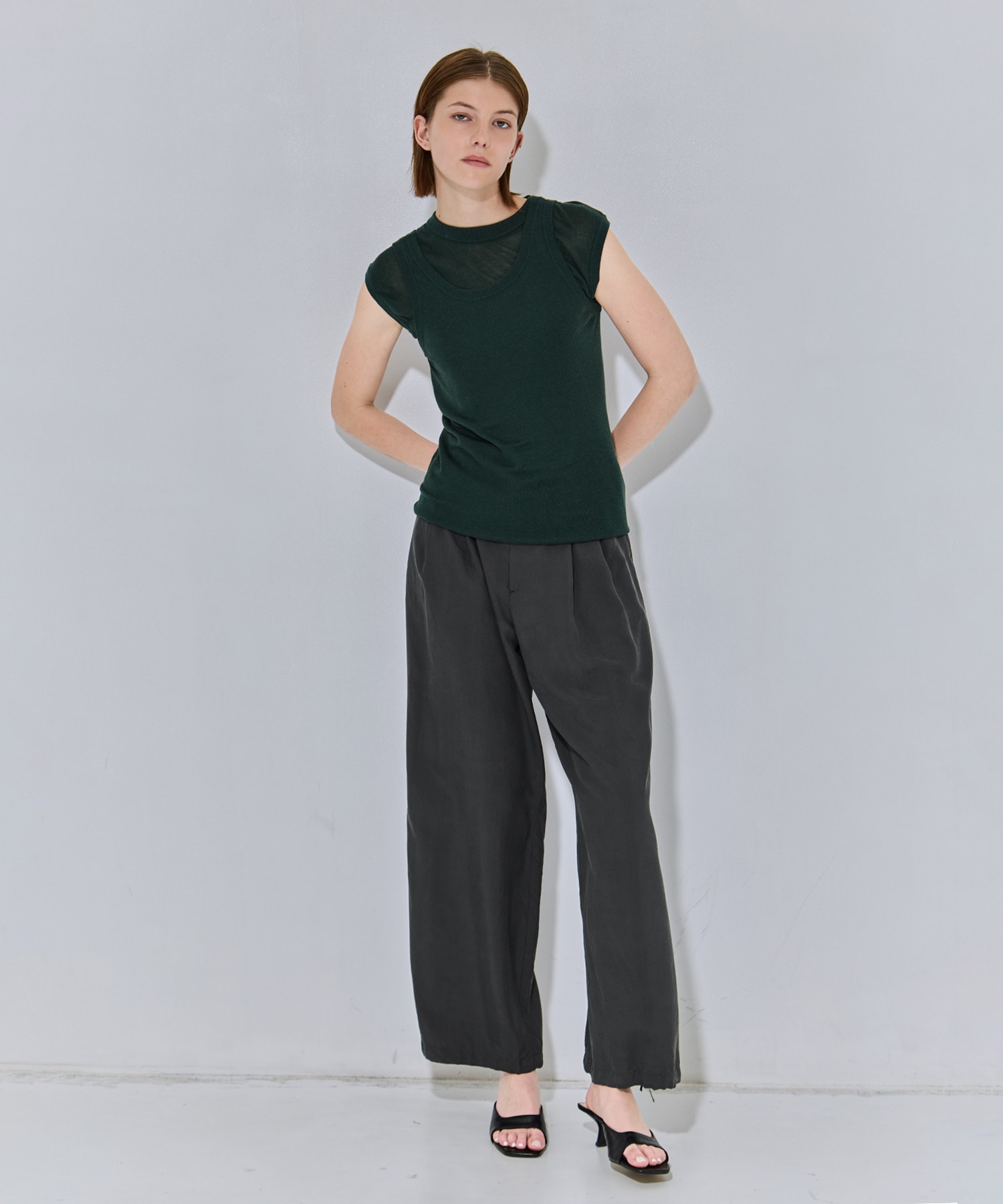 SILK BLENDED CIRCULAR RIB FIT LAYERED TANK TOP ATON