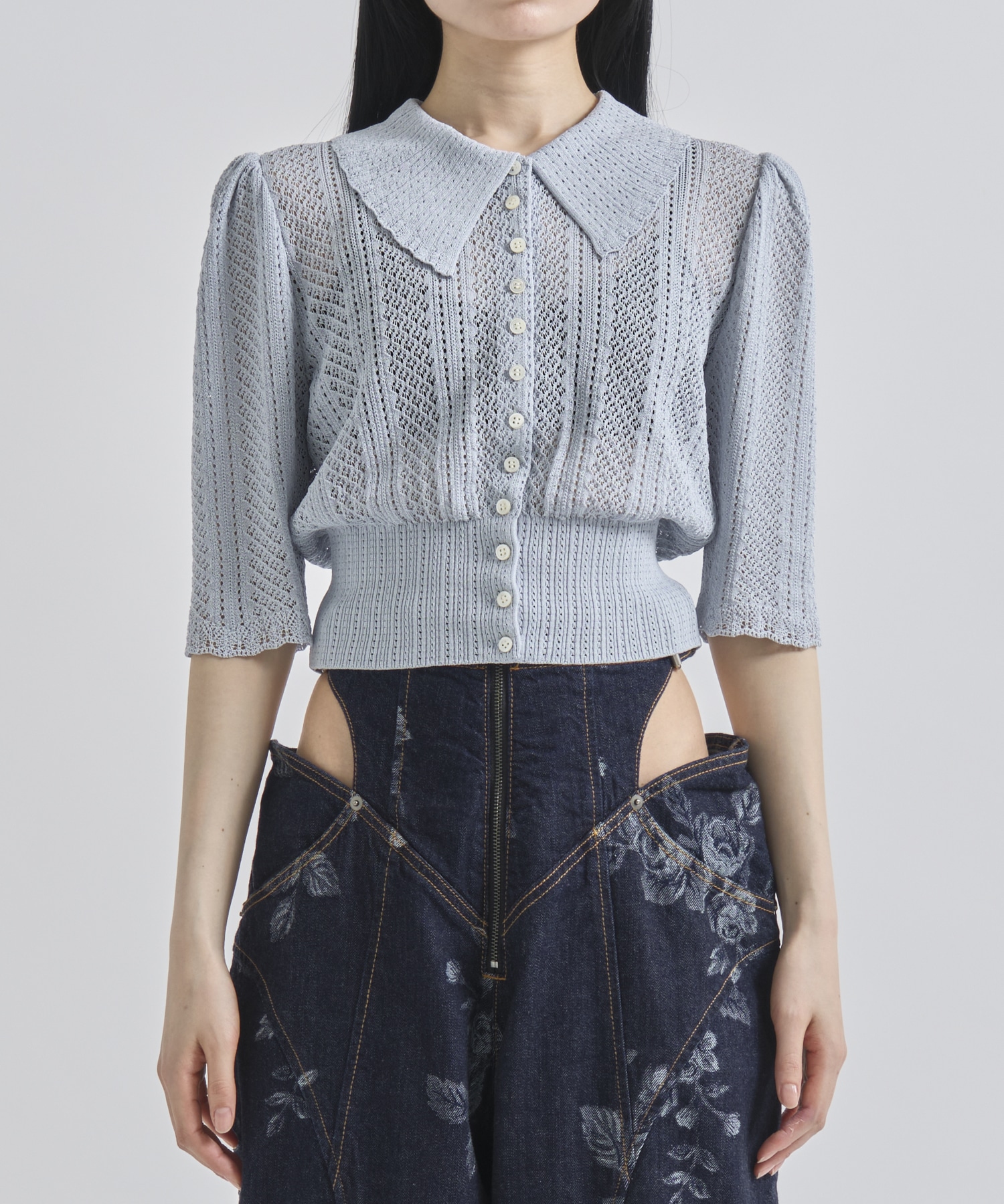 LACE KNIT SHORT-SLEEVED CARDIGAN FETICO