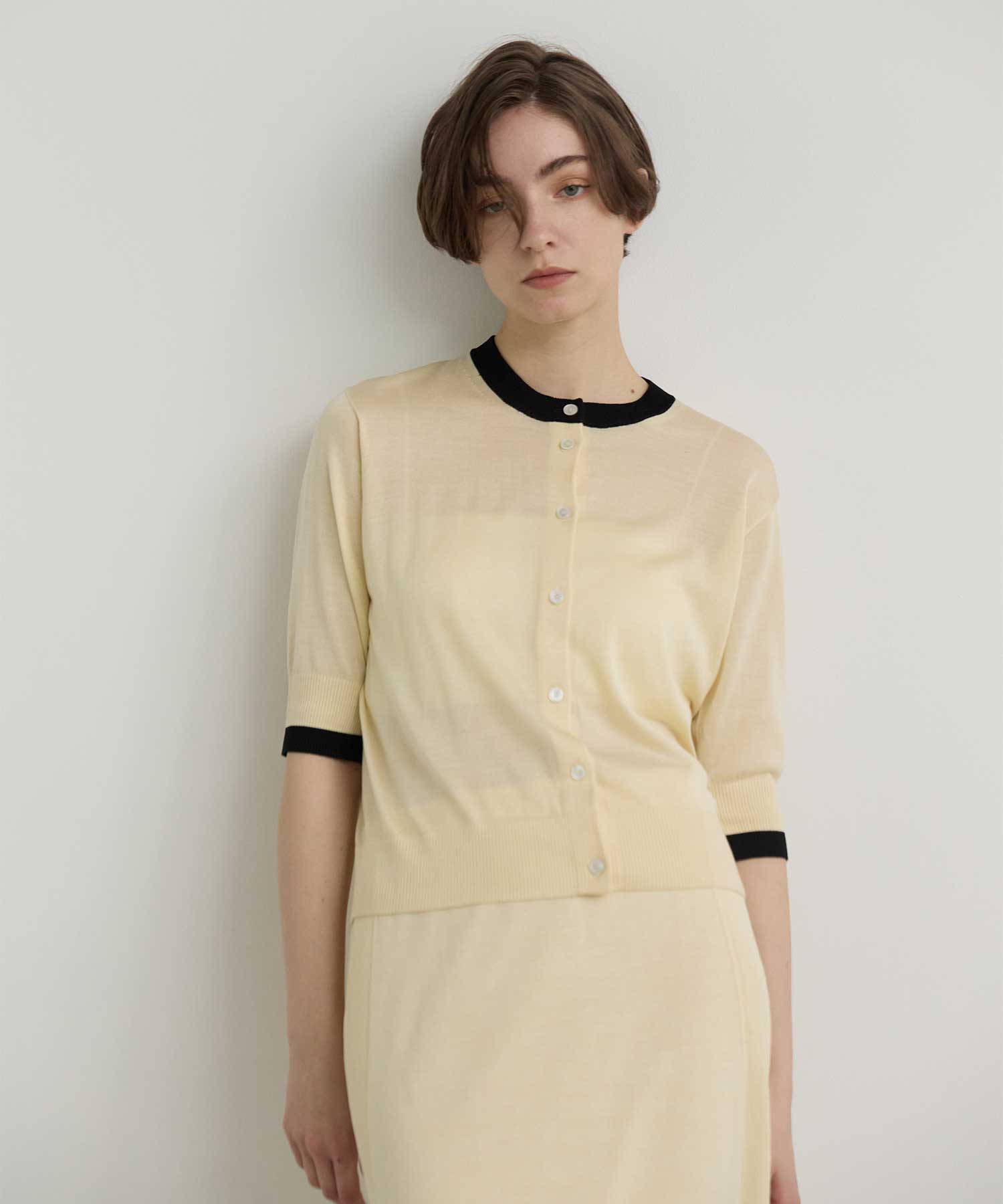 別注 Washable Silk Half Sleeve Cardigan CINOH