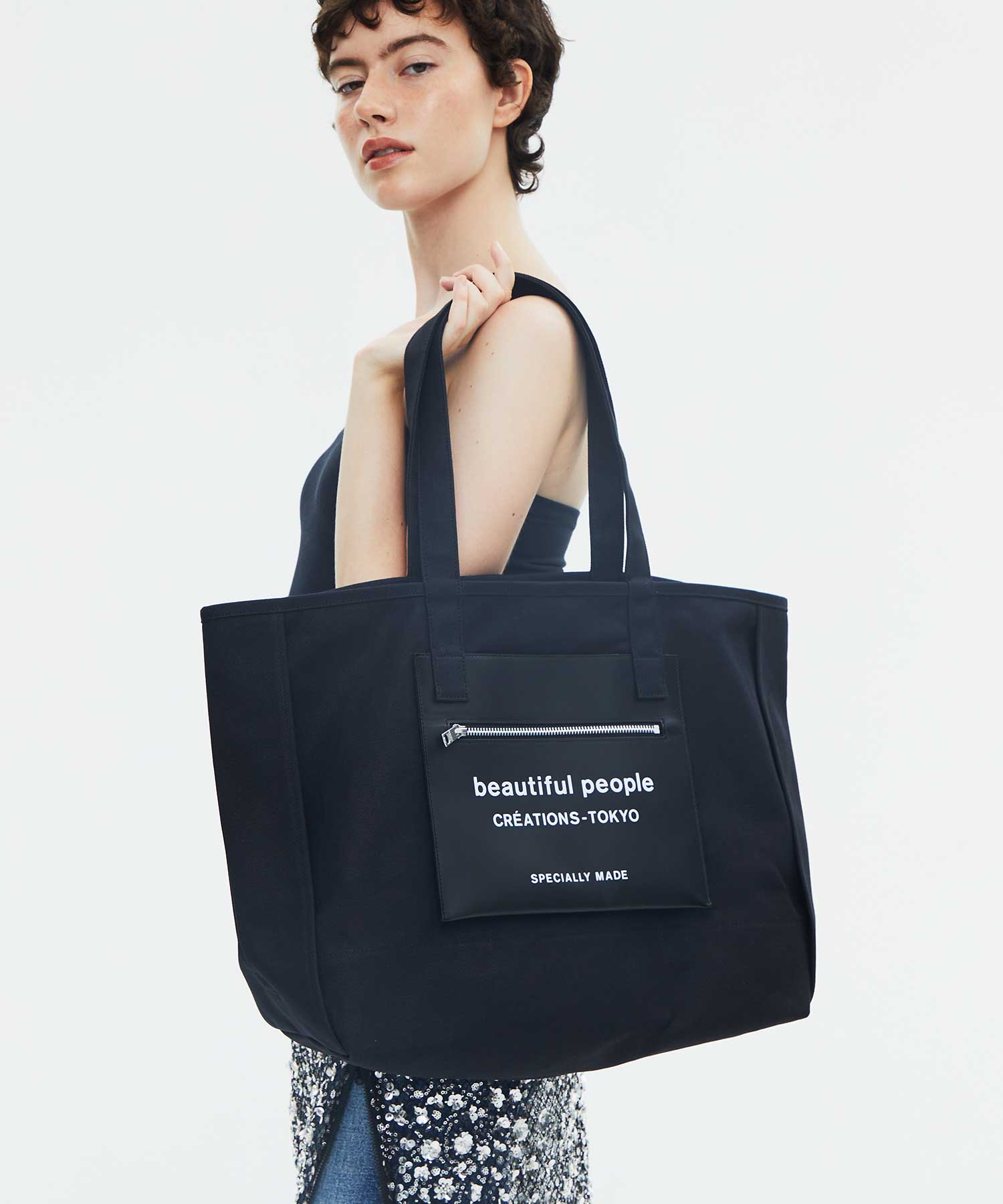 別注 Logo Leather Pocket Big Tote Bag beautiful people