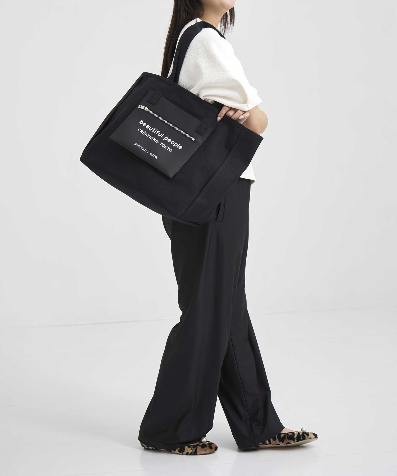 別注 Logo Leather Pocket Big Tote Bag beautiful people