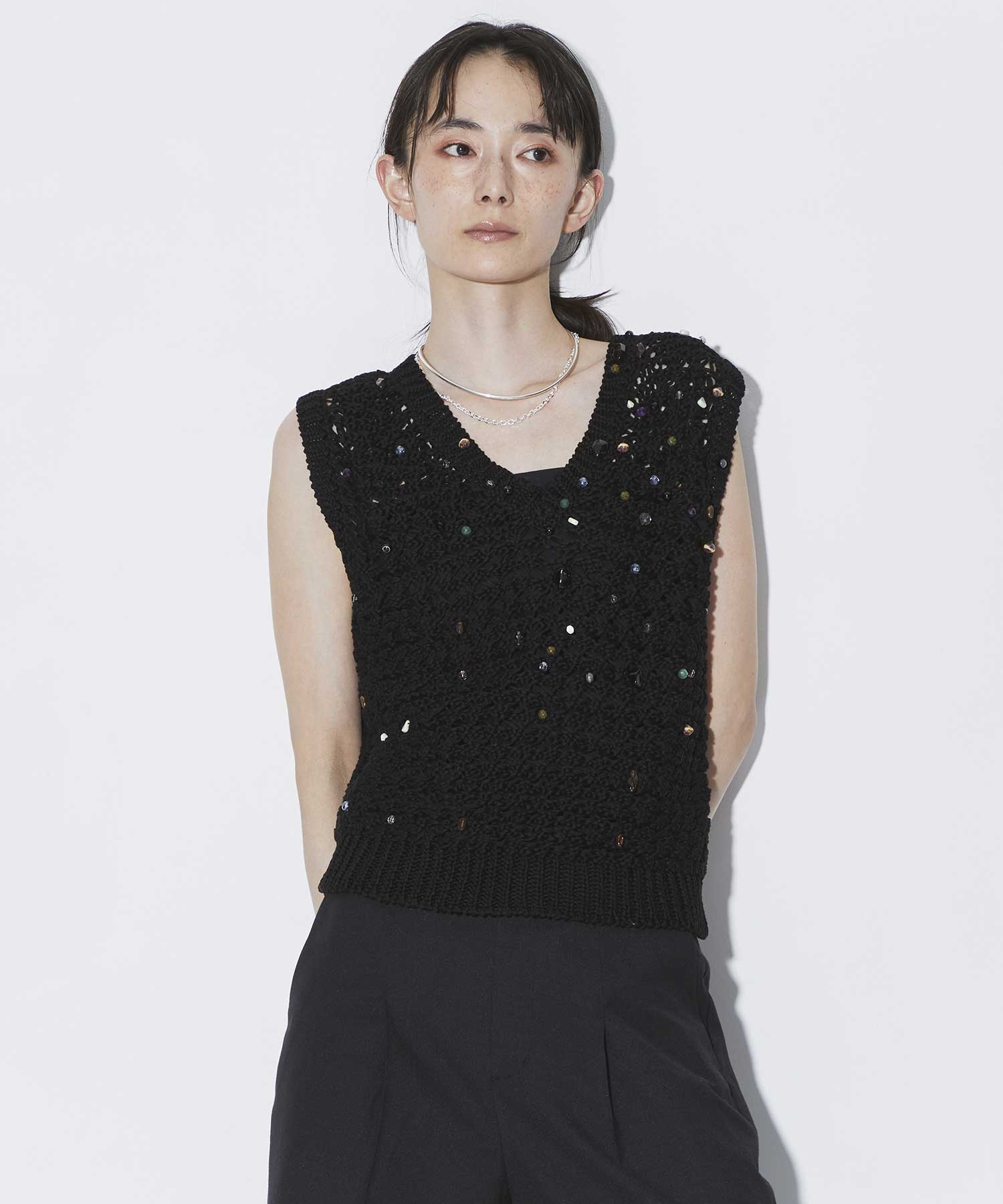 EX.Gerda glass beads&ores knit BK AKIRANAKA