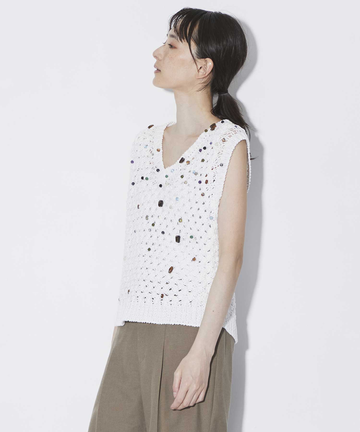 EX.Gerda glass beads&ores knit WH AKIRANAKA
