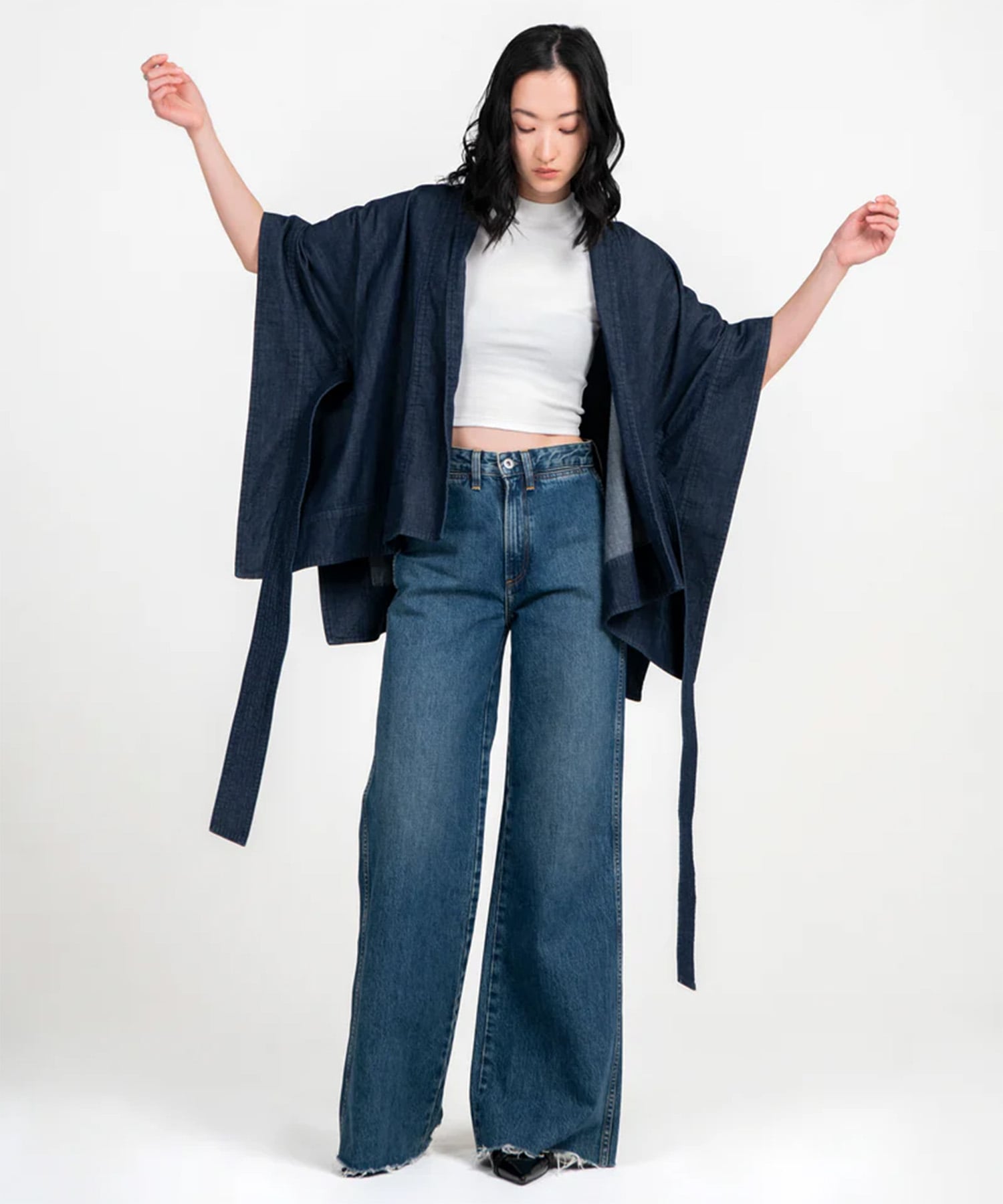 Kimono Light Weight Denim Jacket Black STUDIO R330