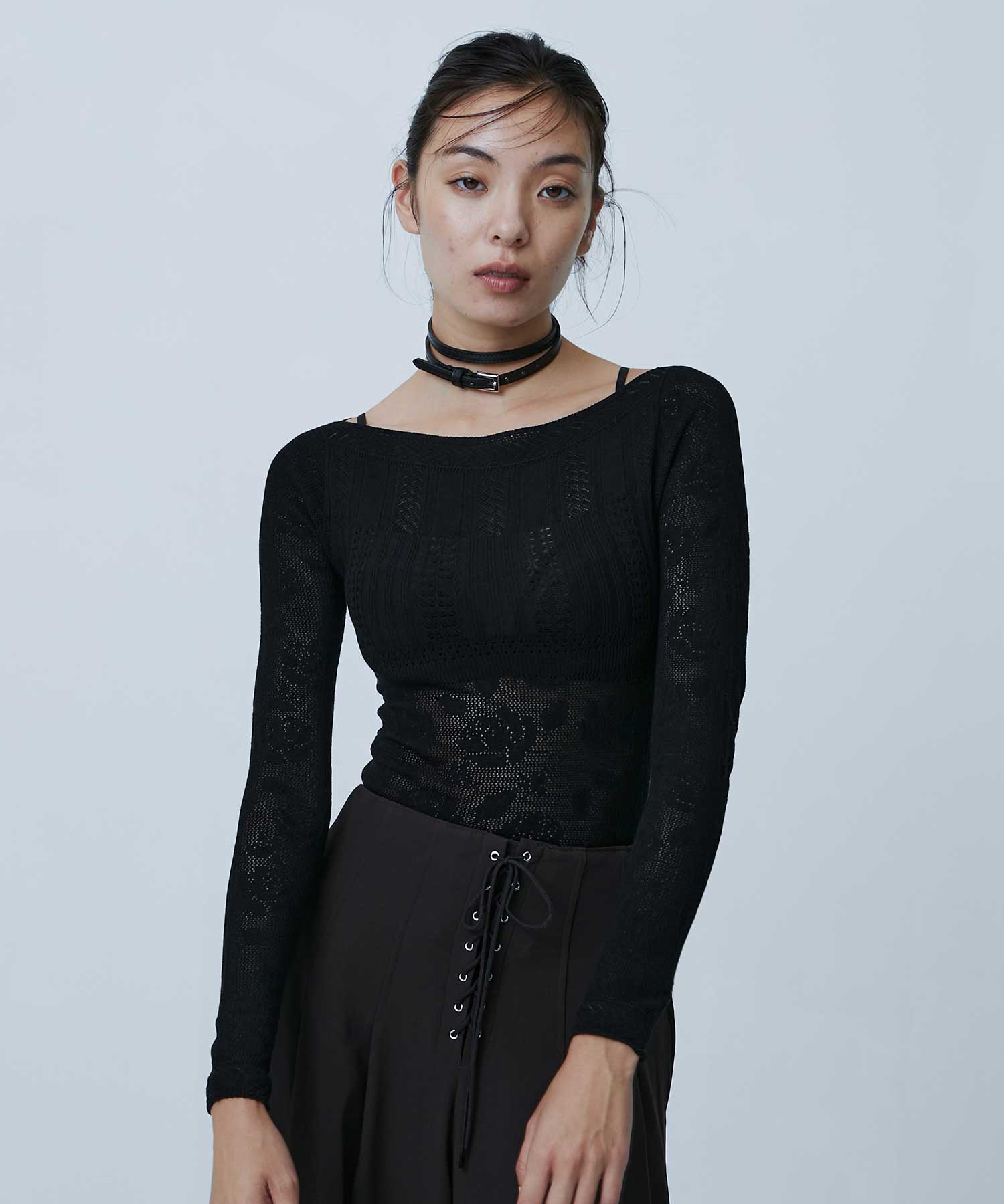 Rose pattern lace-knit bodysuit FETICO