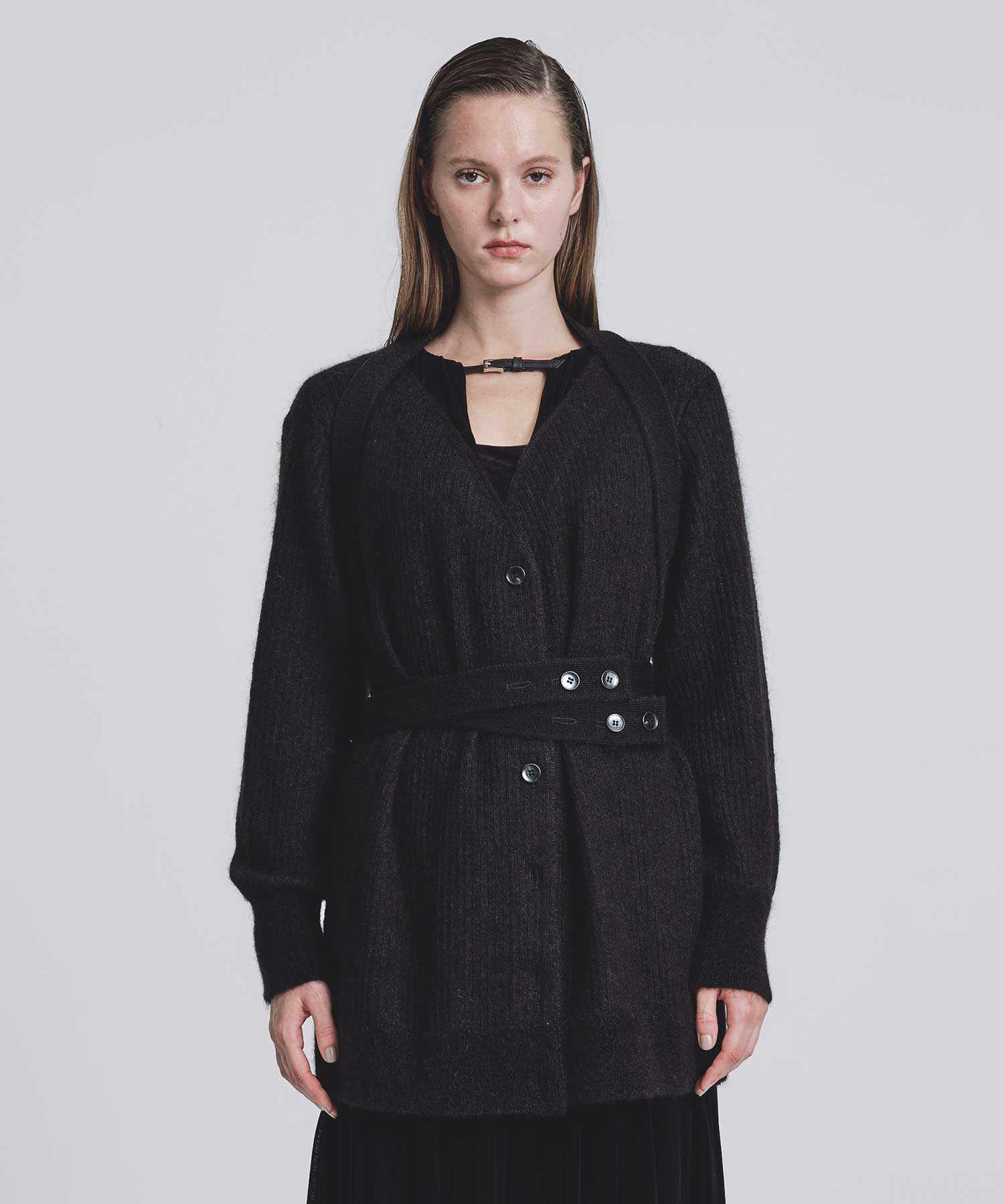 Mohair knit belted cardigan FETICO