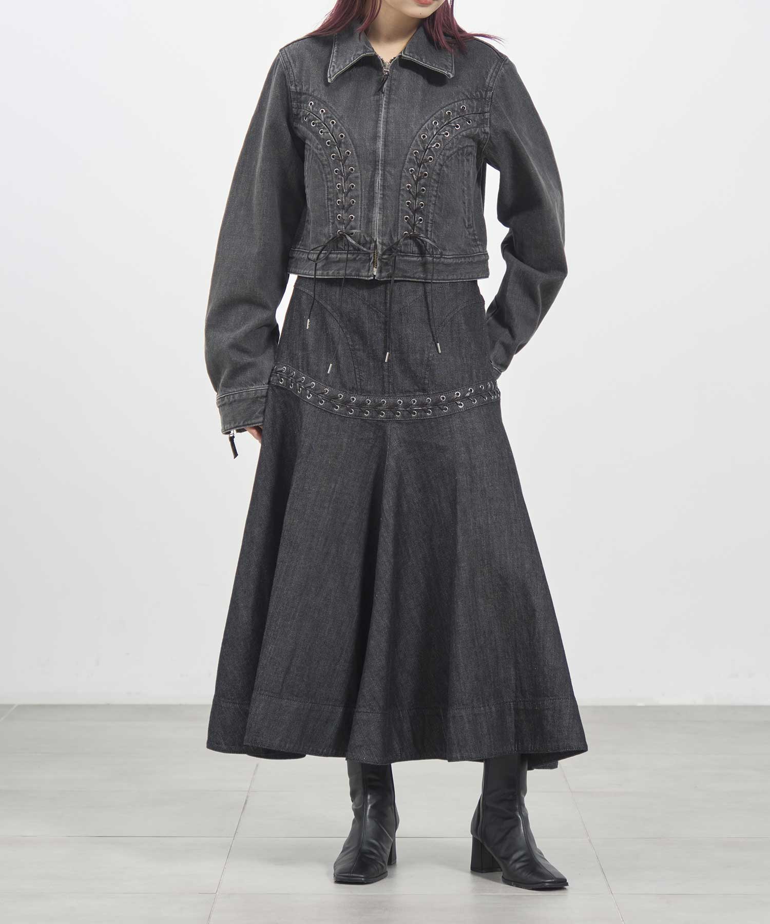 Lace up denim flare skirt FETICO