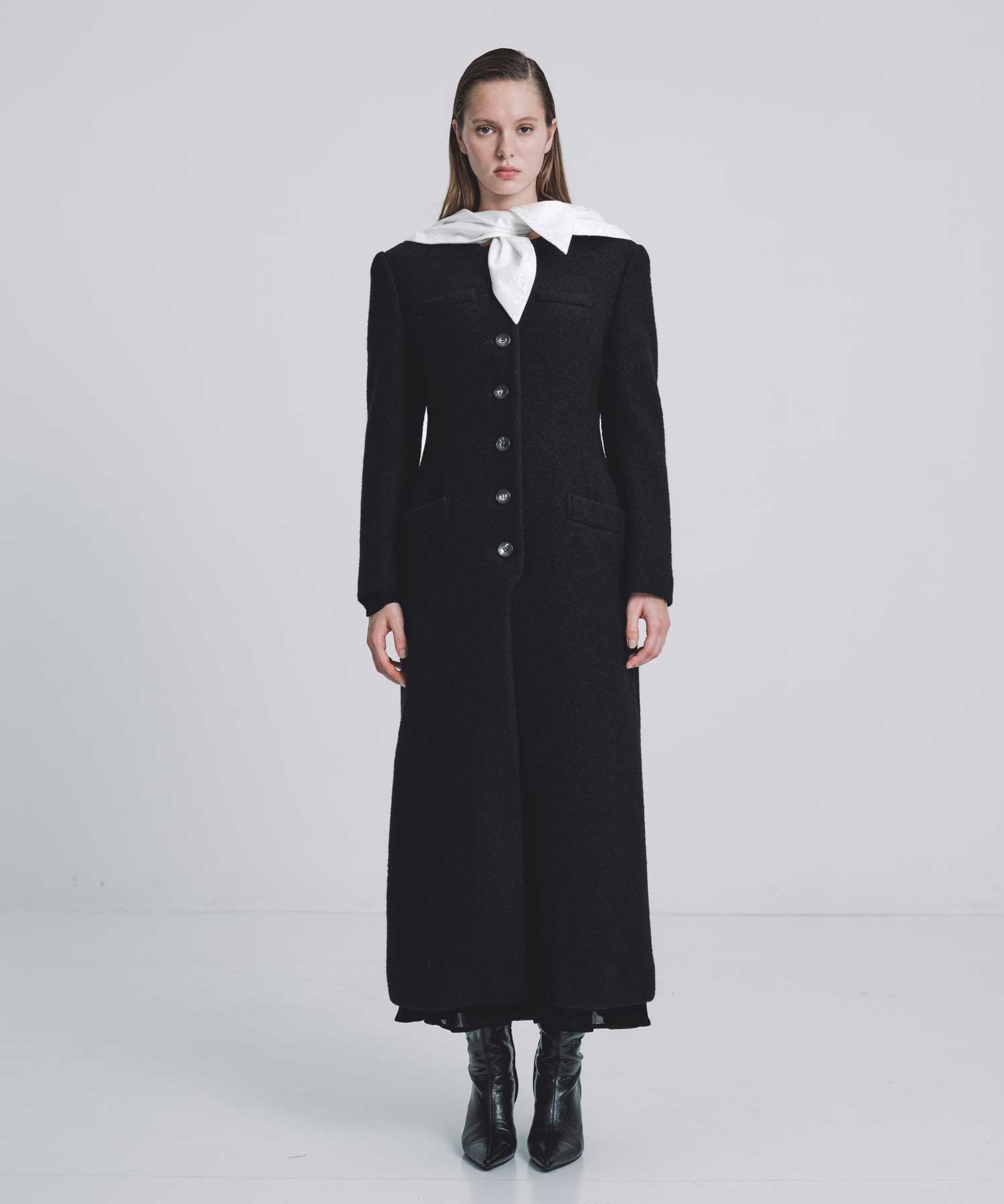 Single-breasted boucle wool coat(36 BLACK): FETICO: WOMENS